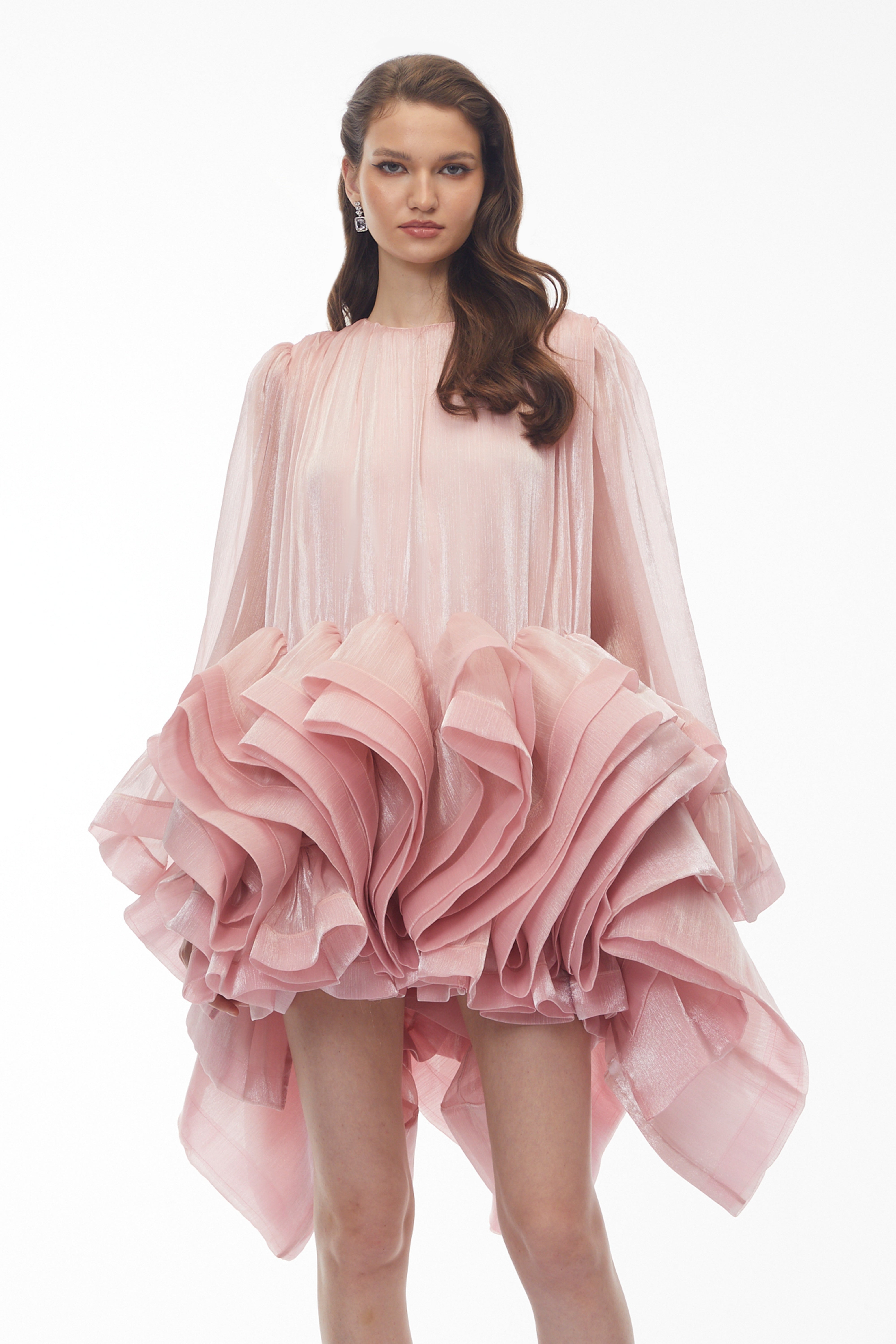 Mini-robe à volants superposés Kátia, rose poudré