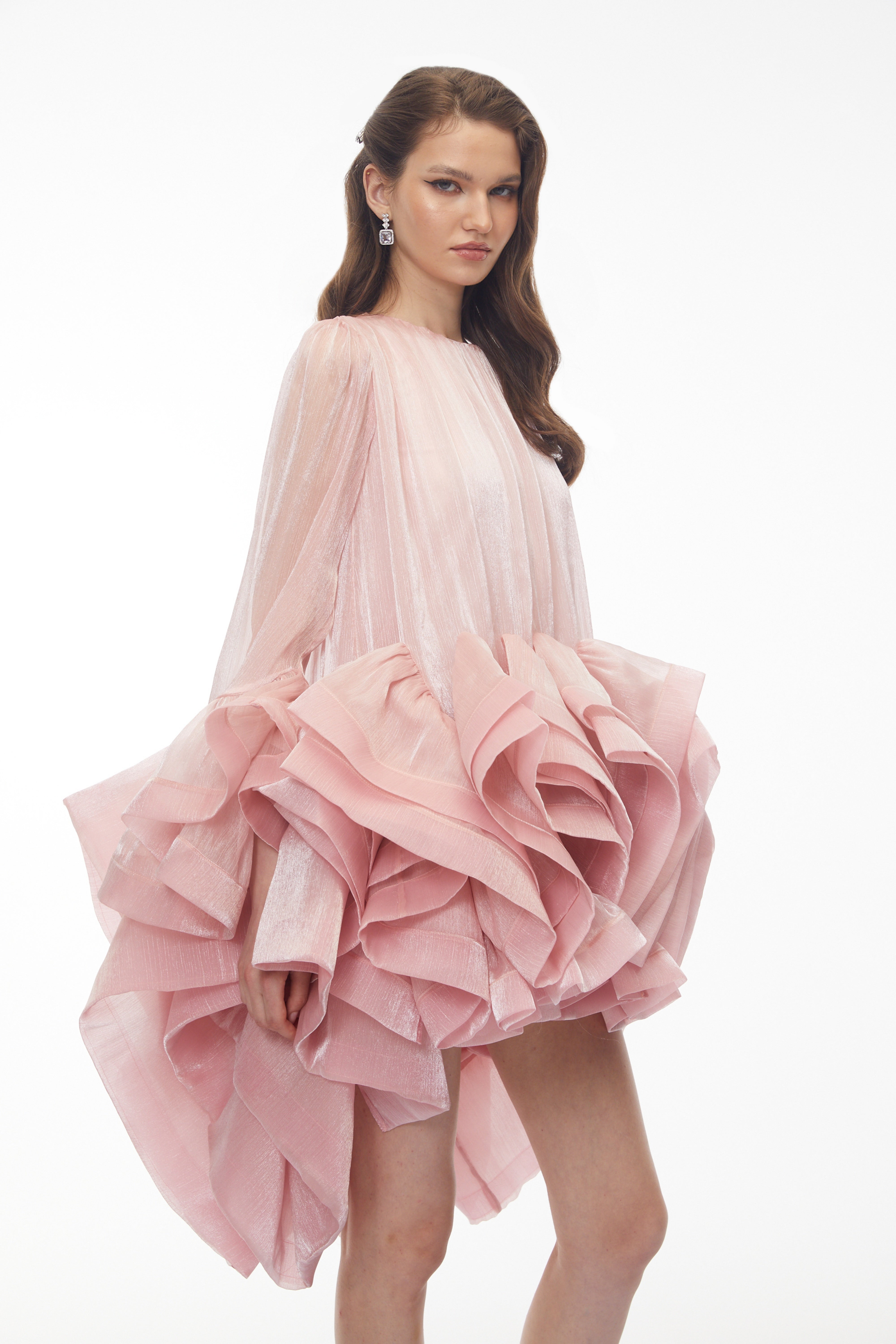 Mini-robe à volants superposés Kátia, rose poudré