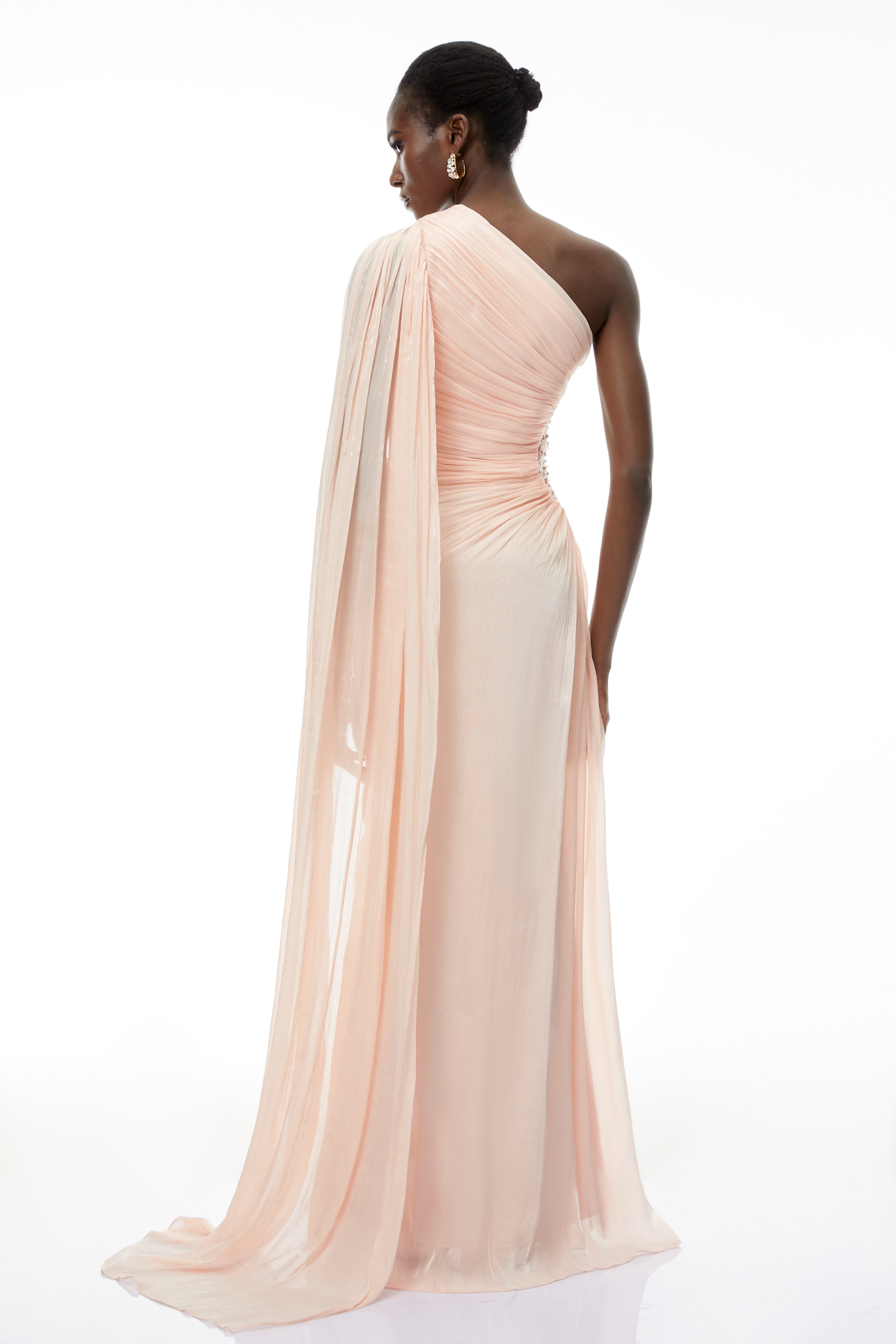 Pink One Shoulder Ruched Maxi Dress