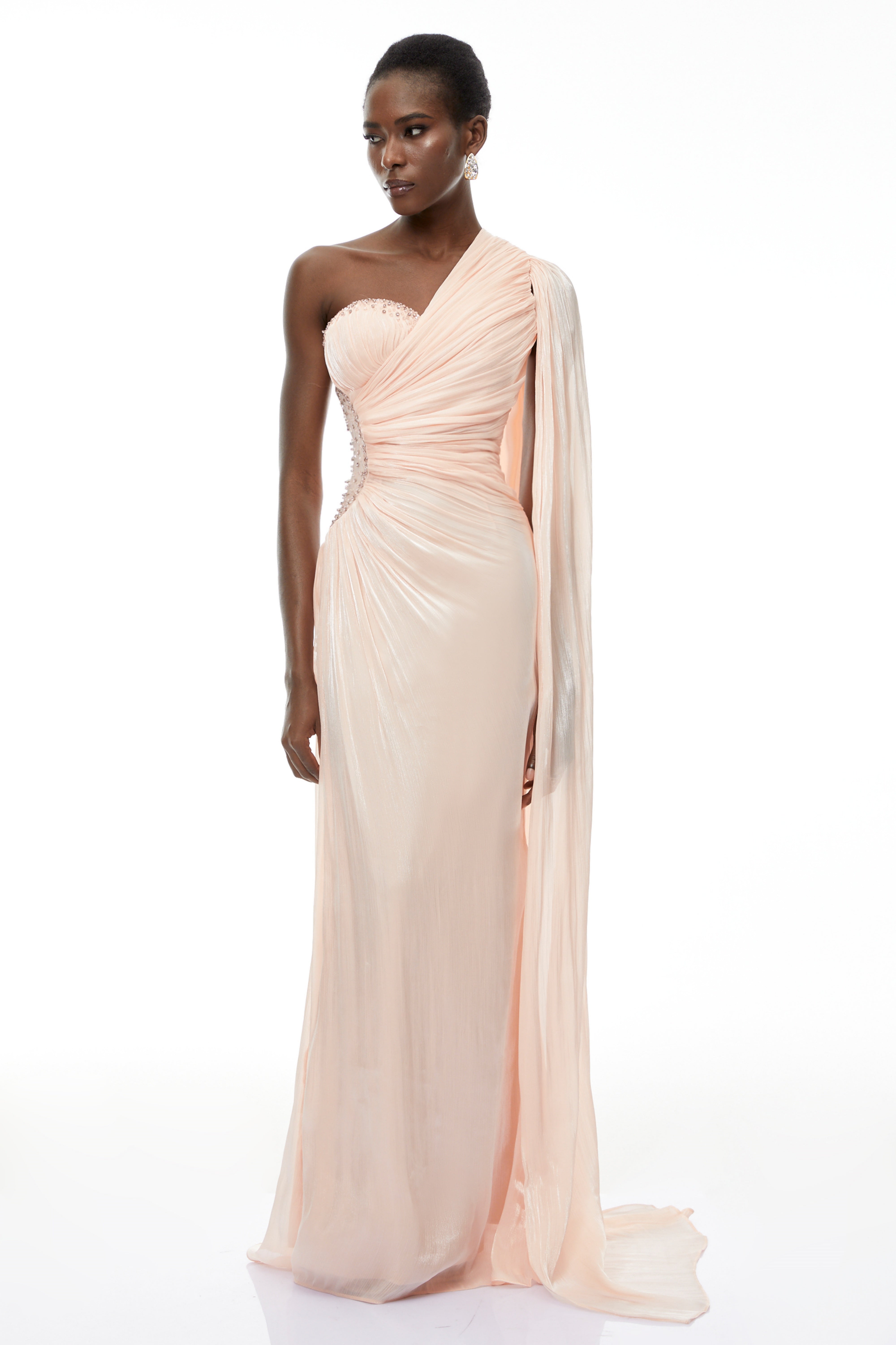 Pink One Shoulder Ruched Maxi Dress