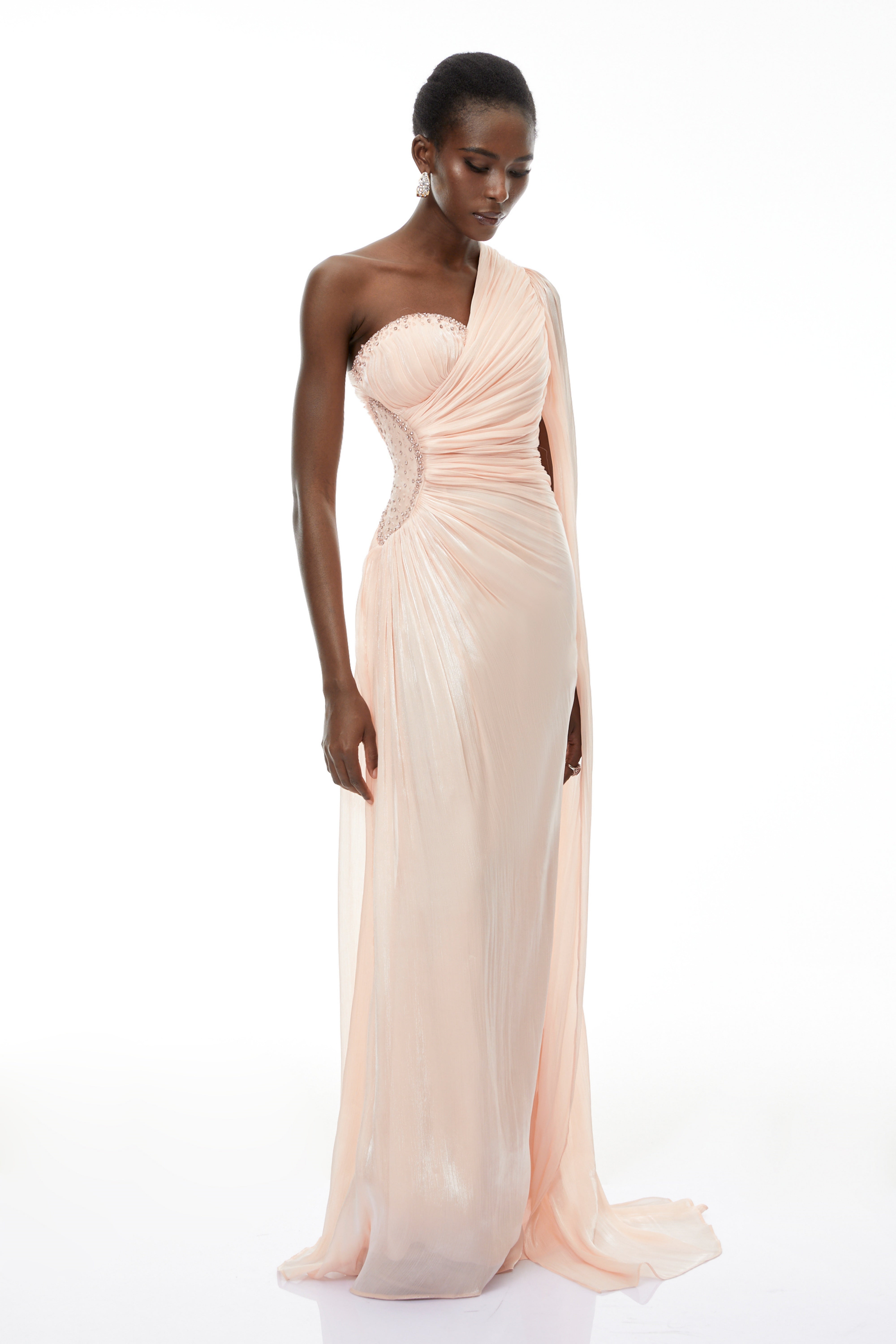 Pink One Shoulder Ruched Maxi Dress