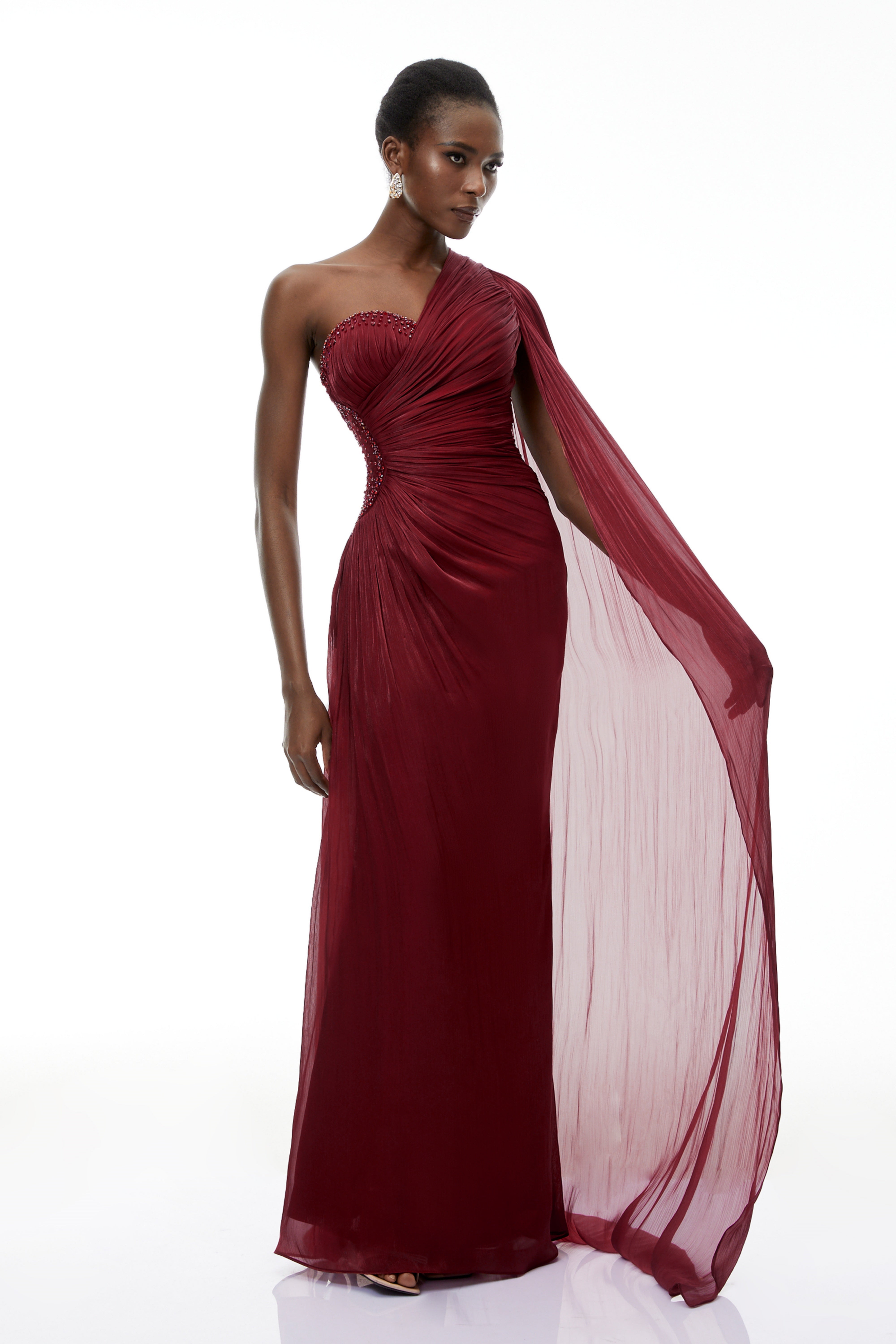 Katrin Red One Shoulder Ruched Maxi Dress