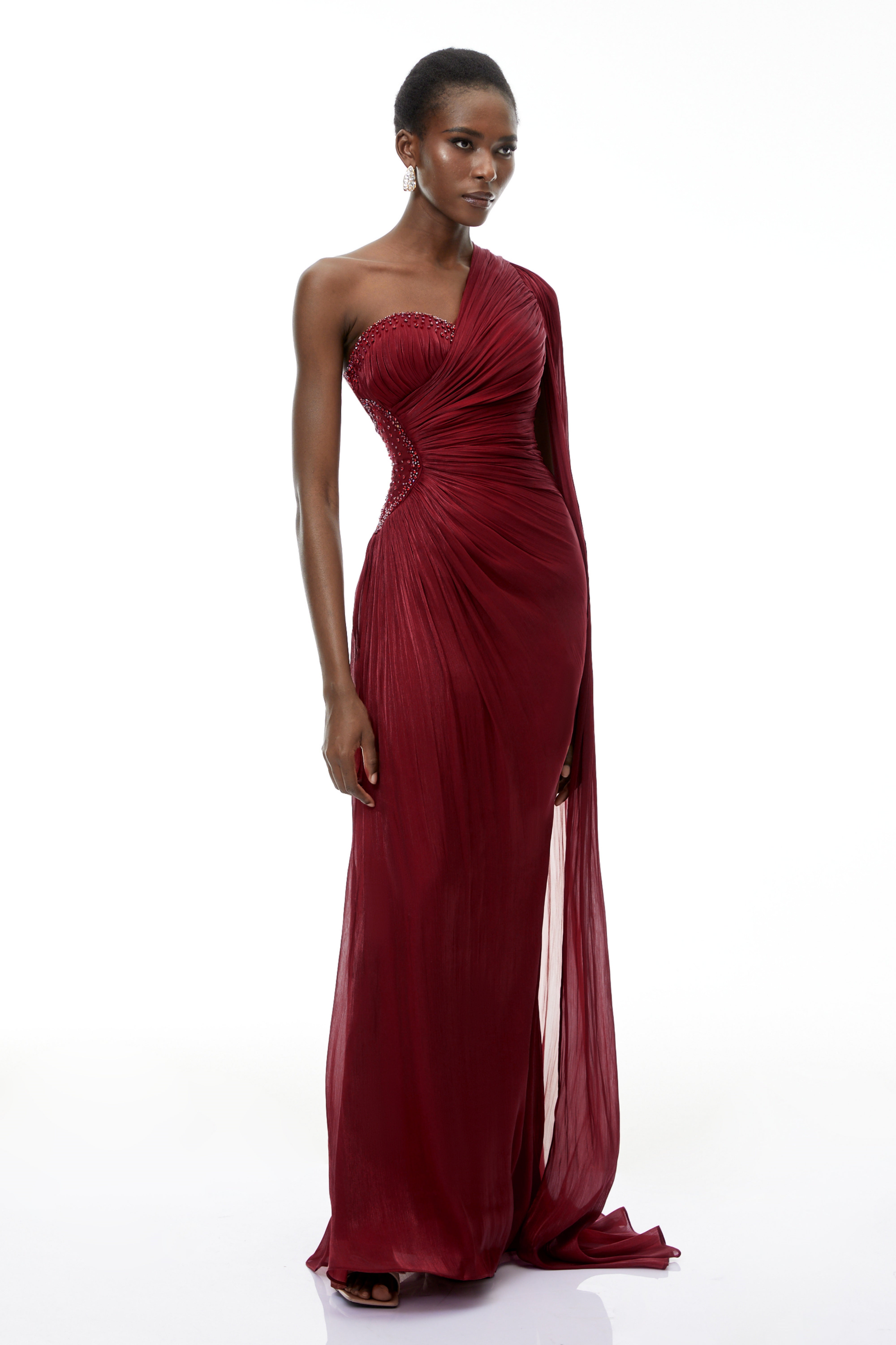 Katrin Red One Shoulder Ruched Maxi Dress