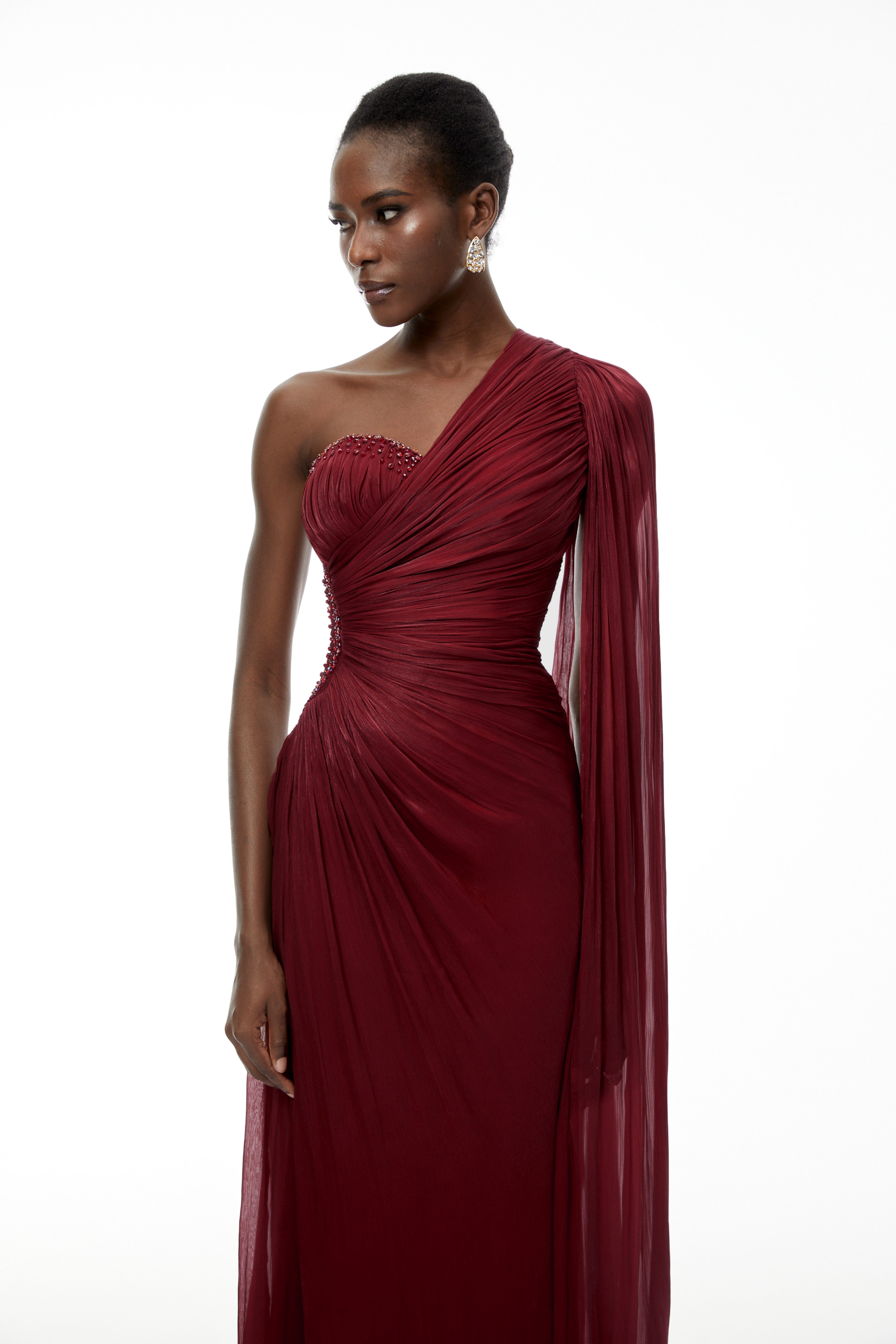 Katrin Red One Shoulder Ruched Maxi Dress