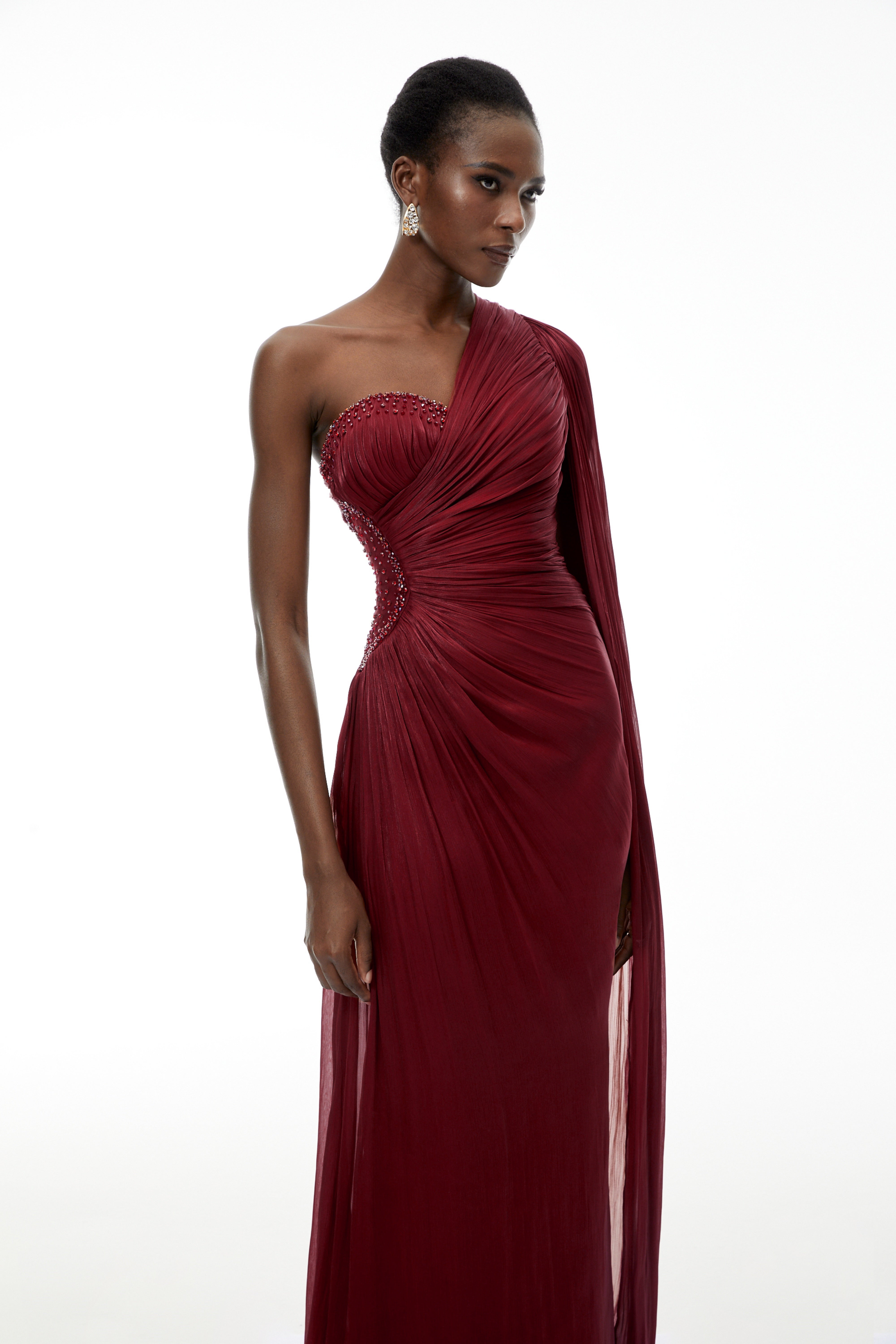 Katrin Red One Shoulder Ruched Maxi Dress
