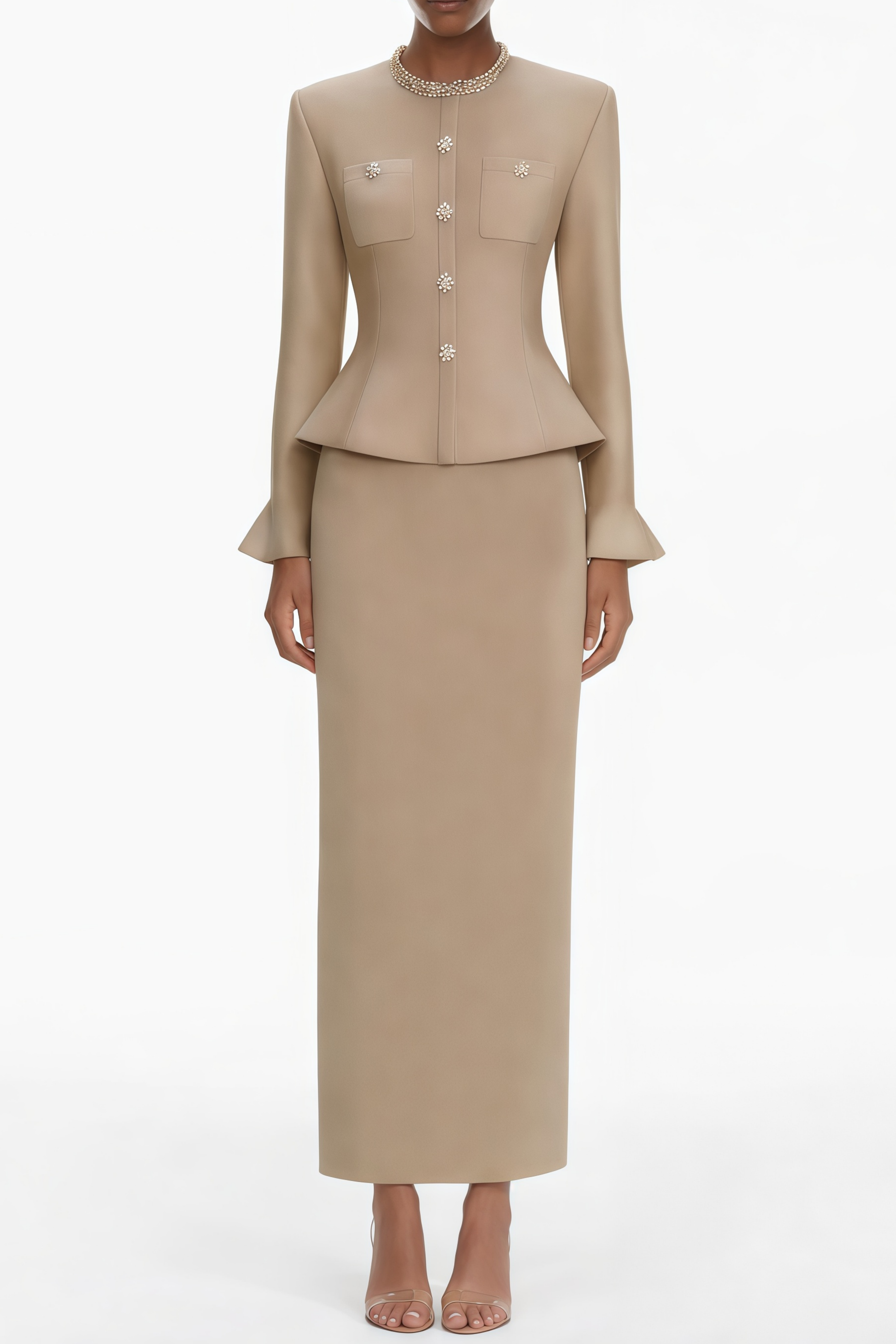 Kayla Gold Kristallverziertes Strick-Midikleid