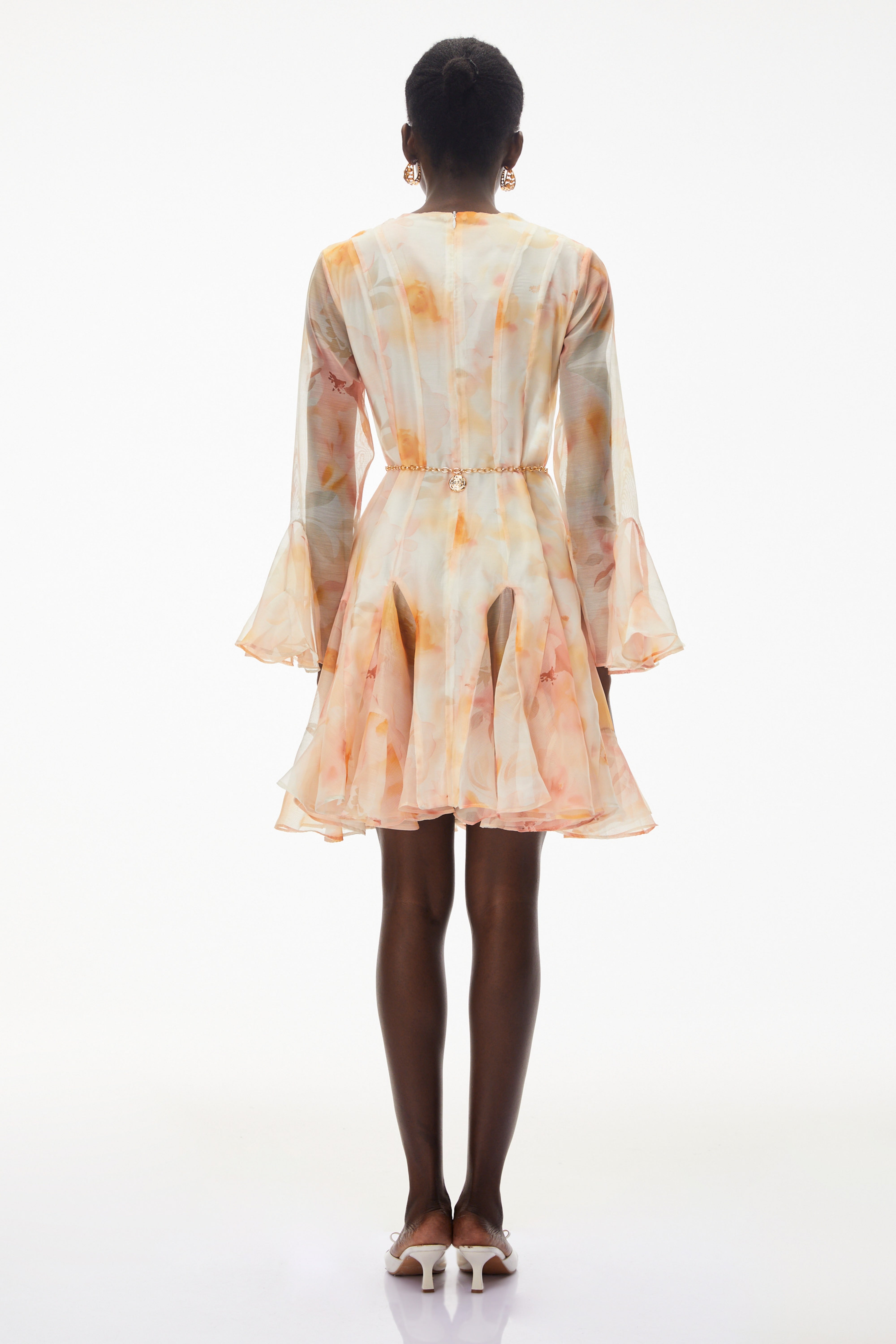 Midi-Kleid mit Pfirsich-Blumenmuster