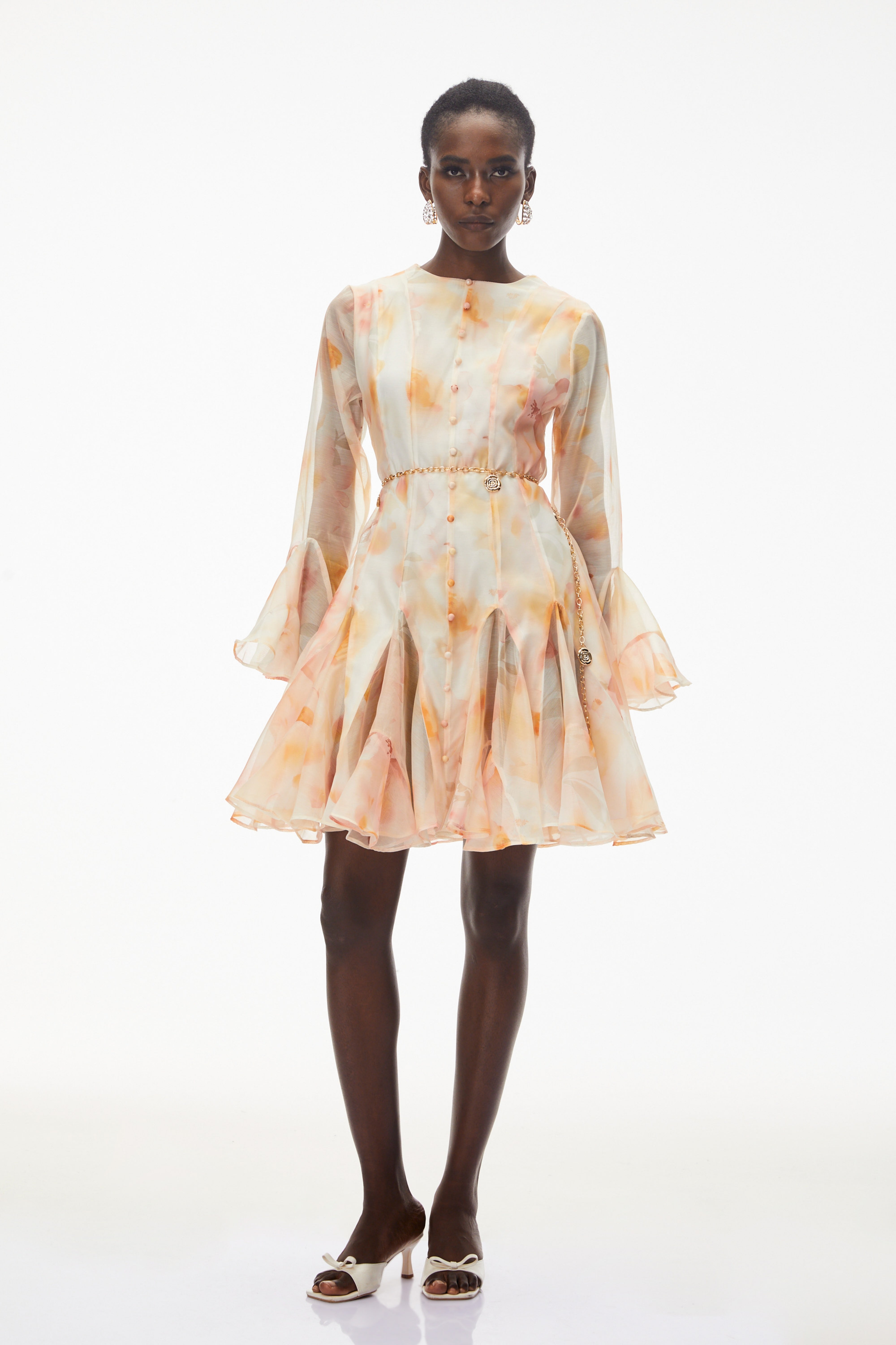 Midi-Kleid mit Pfirsich-Blumenmuster