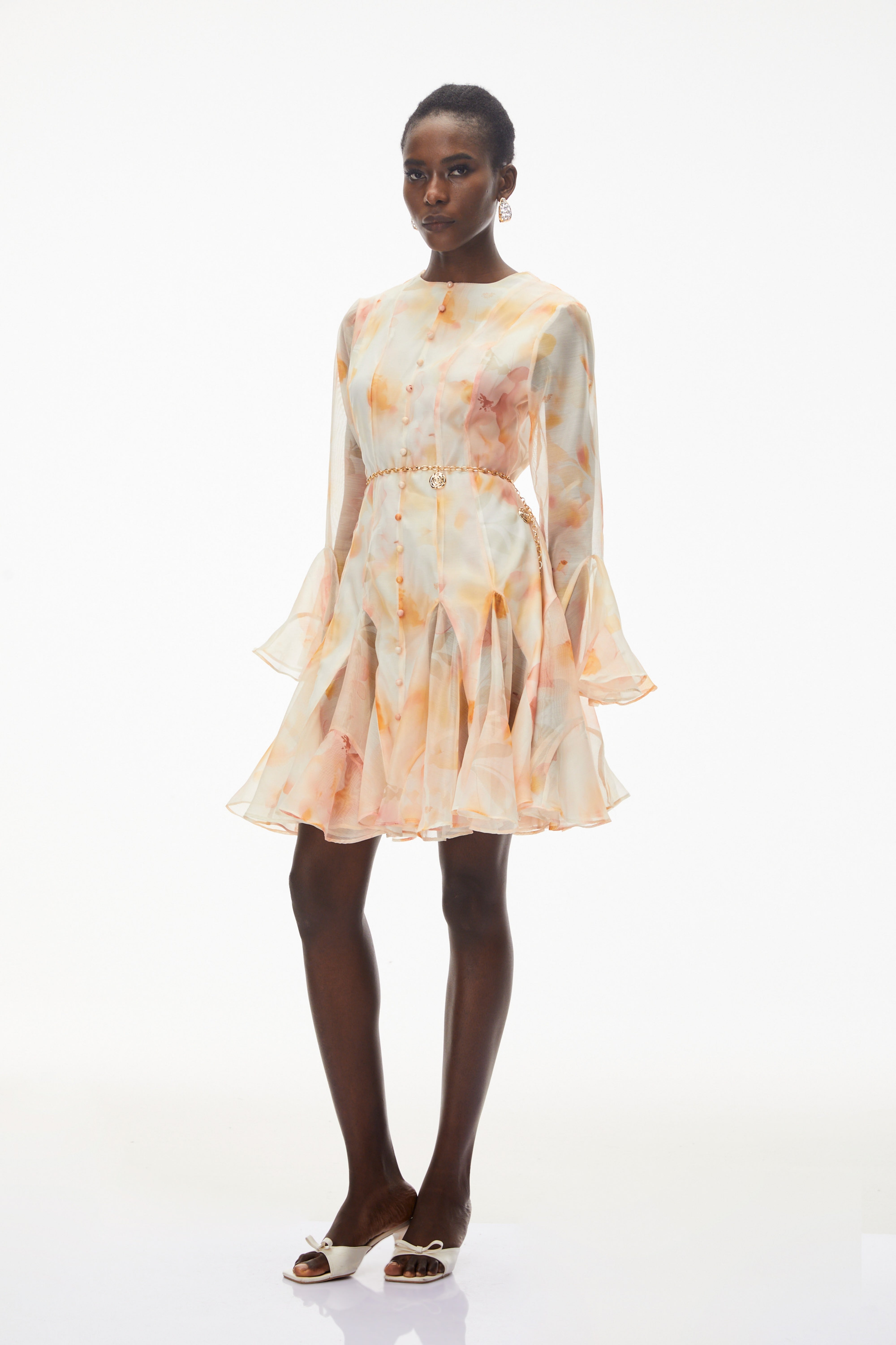 Midi-Kleid mit Pfirsich-Blumenmuster