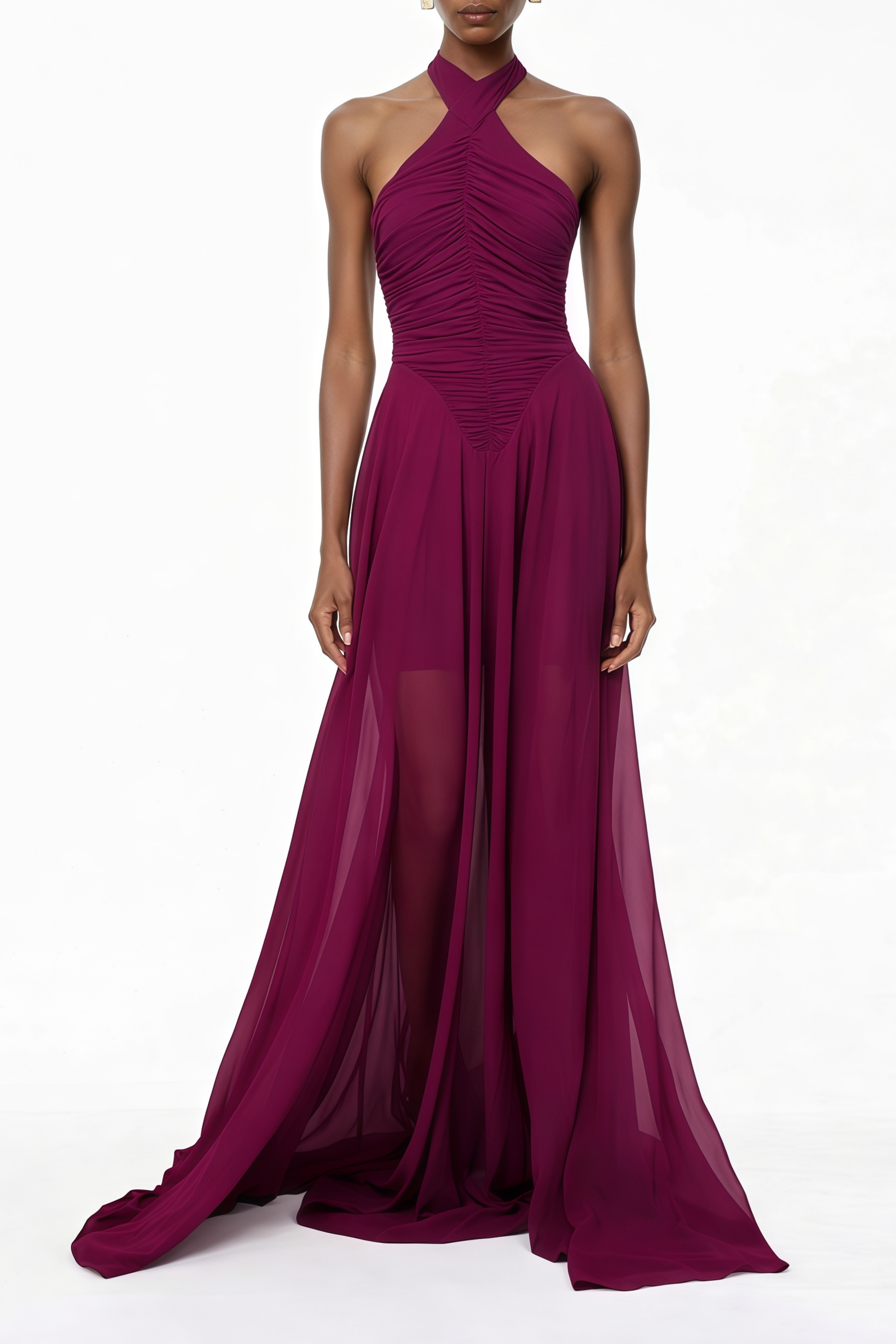 Kerstin Lila Zug Design gerafftes Maxikleid