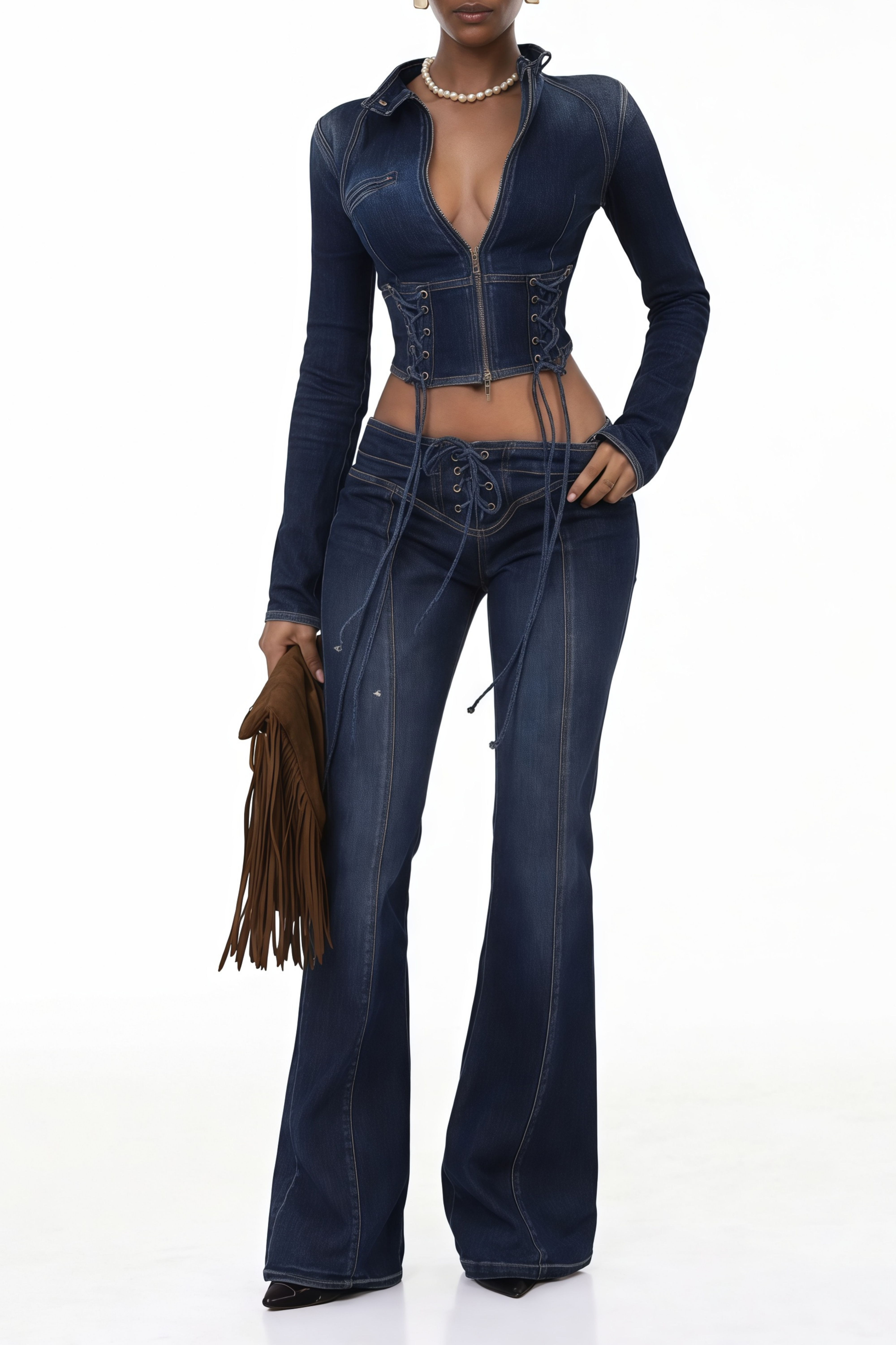 Kiona Indigo Blue Denim Lace-Up Co-ord Set