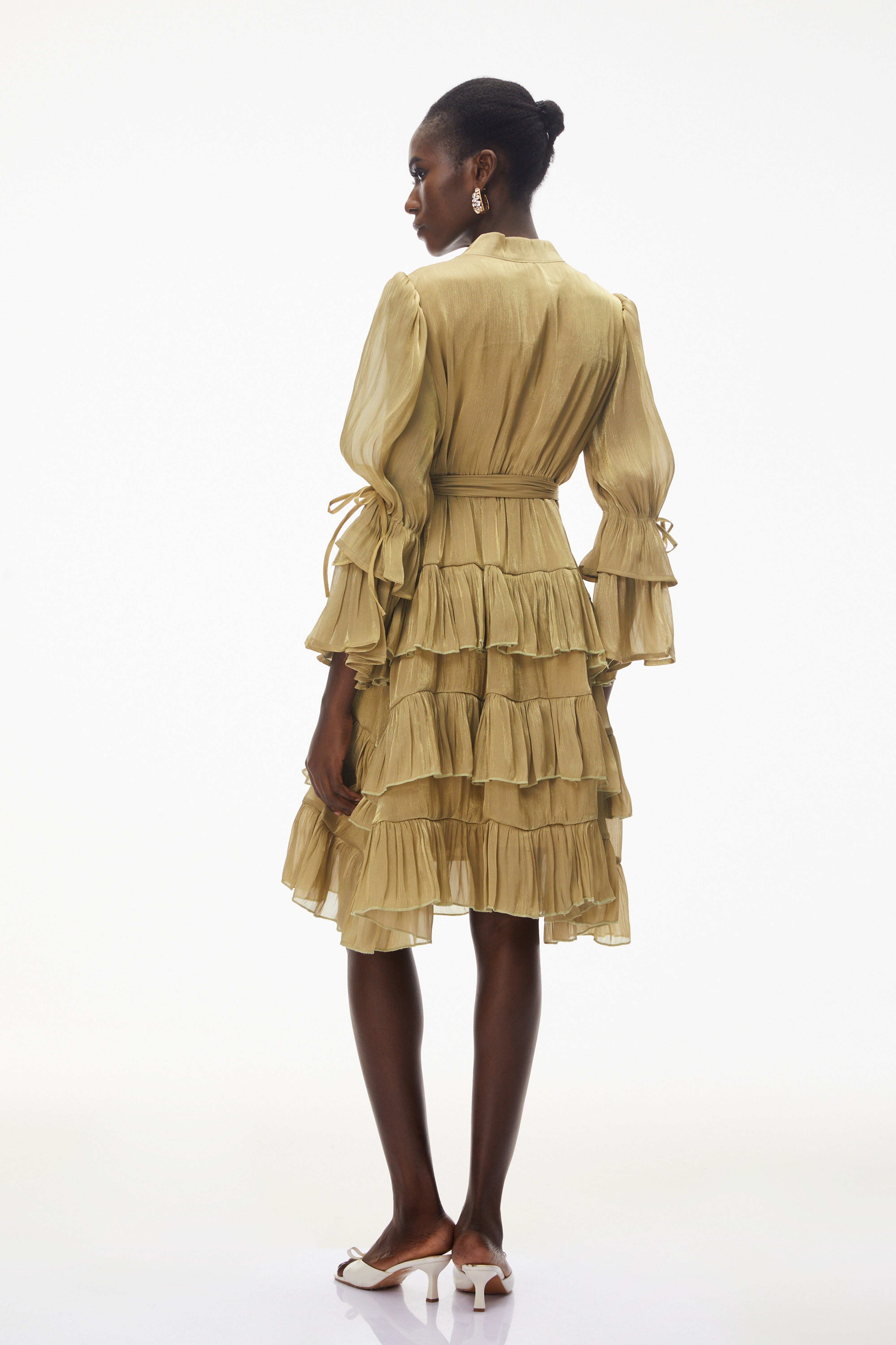 Kirke Green Ruffled Mini Dress with Bow