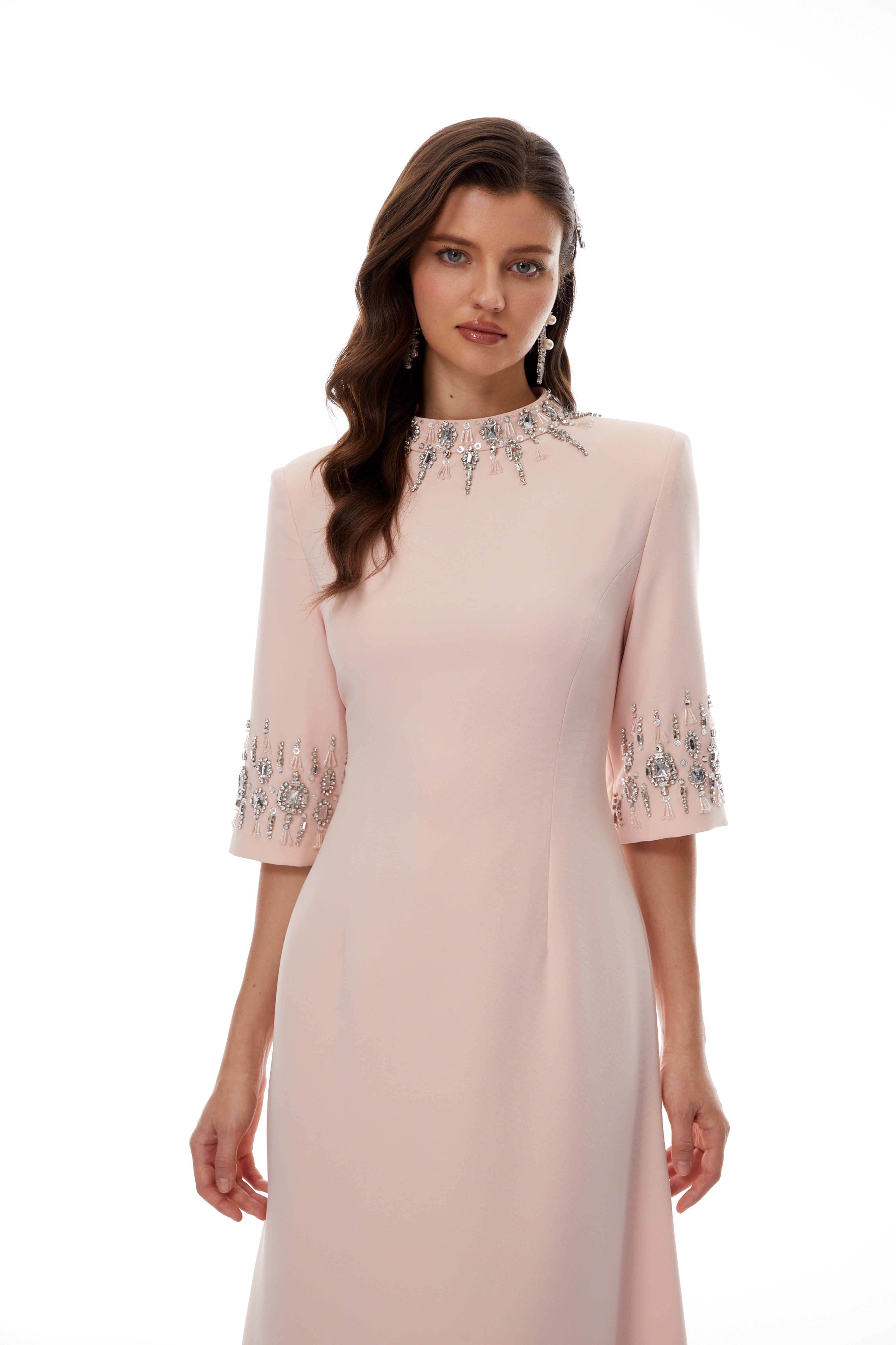 Klaudia Pink Embellished Corset Maxi Dress