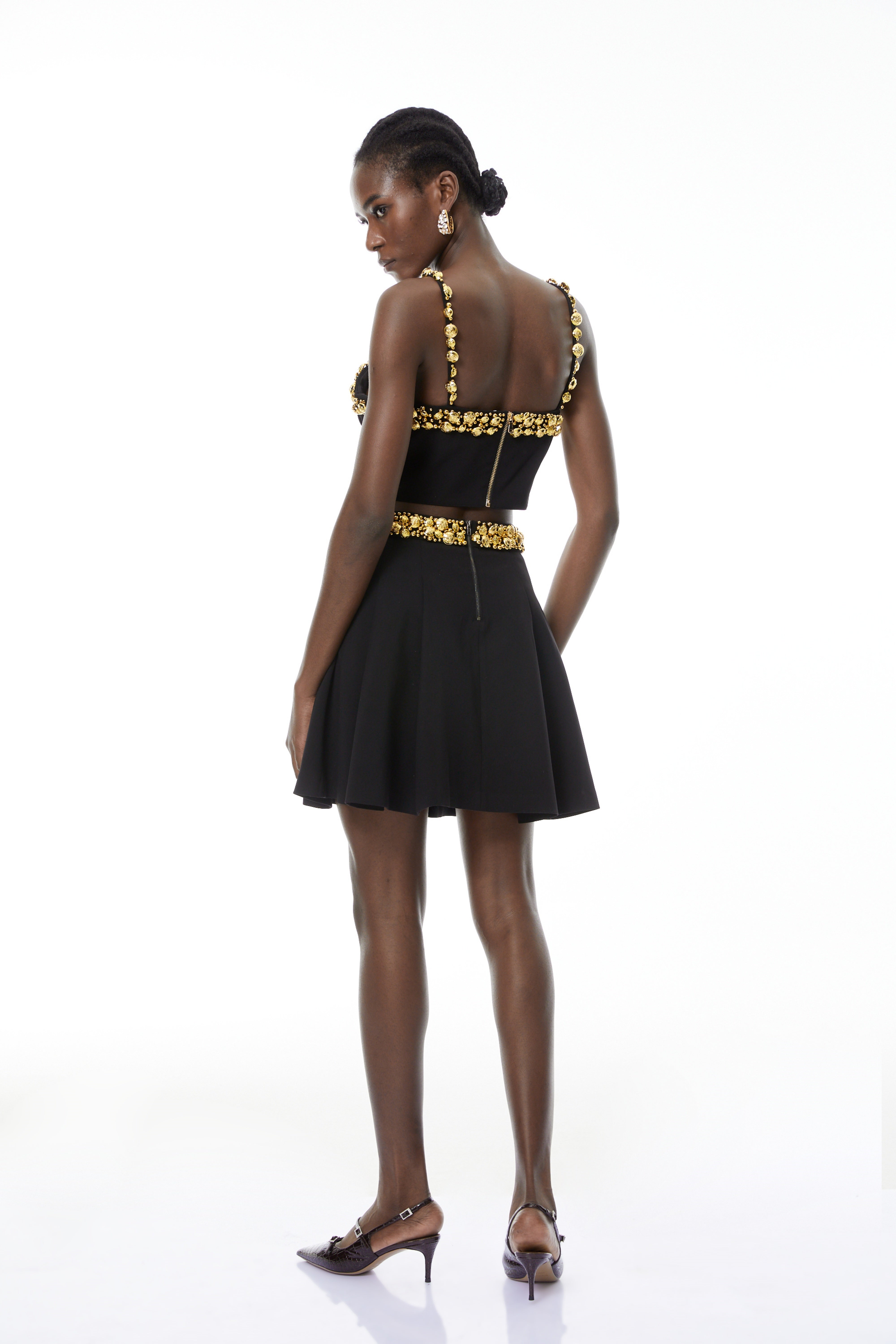 Kukka Black Top & Mini Skirt Set with Buttons