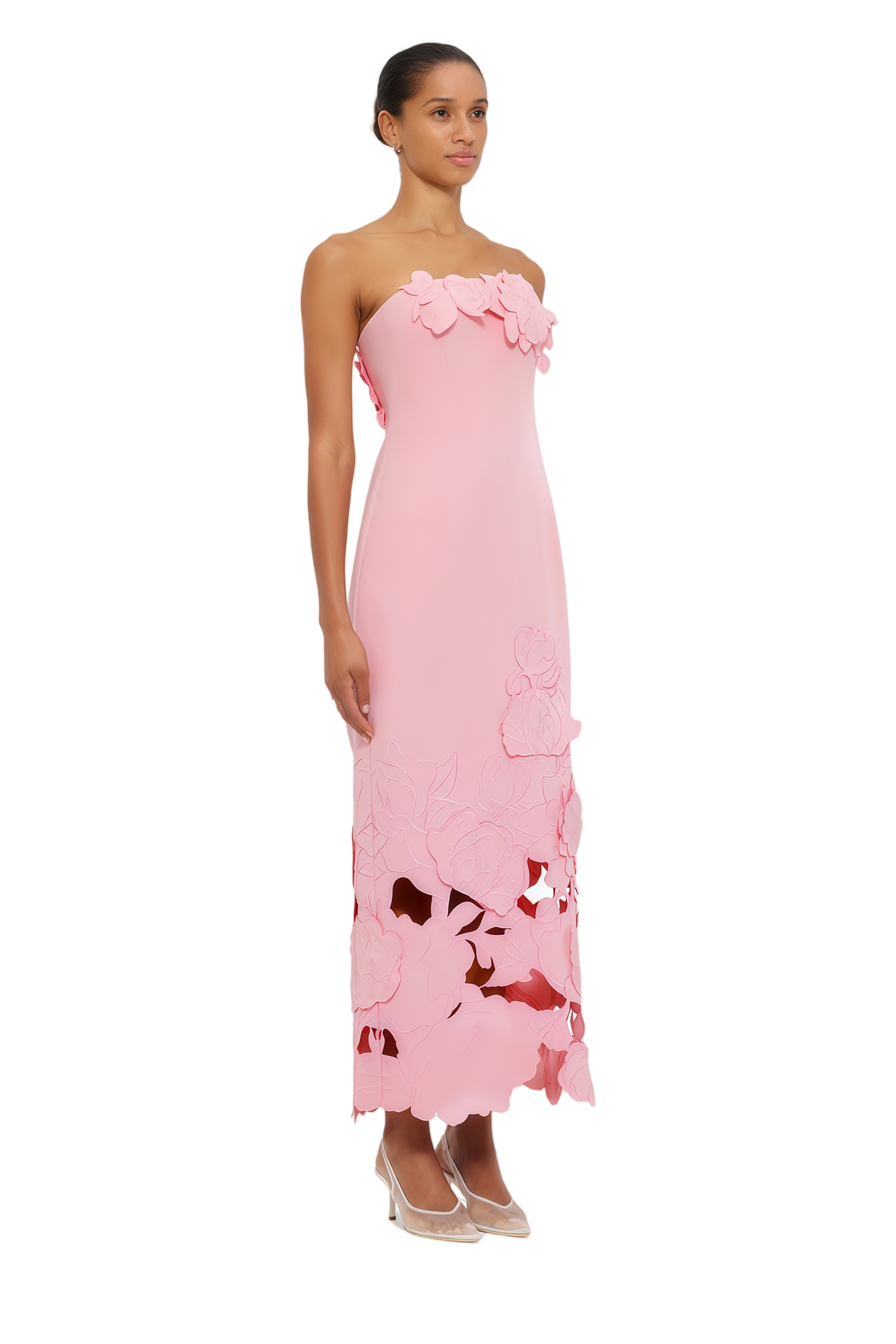 Inga Pink Strapless Floral Embroidered Maxi Dress