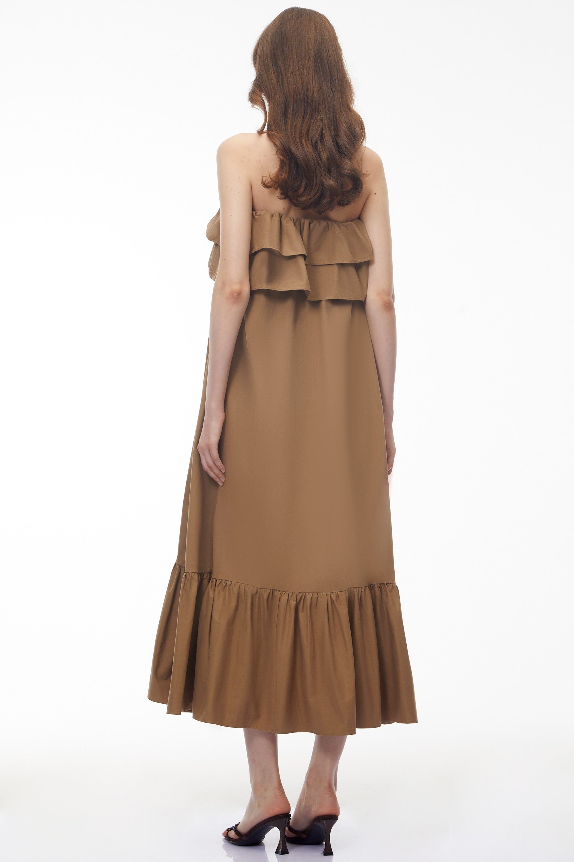 Robe midi à volants superposés Laelia Camel