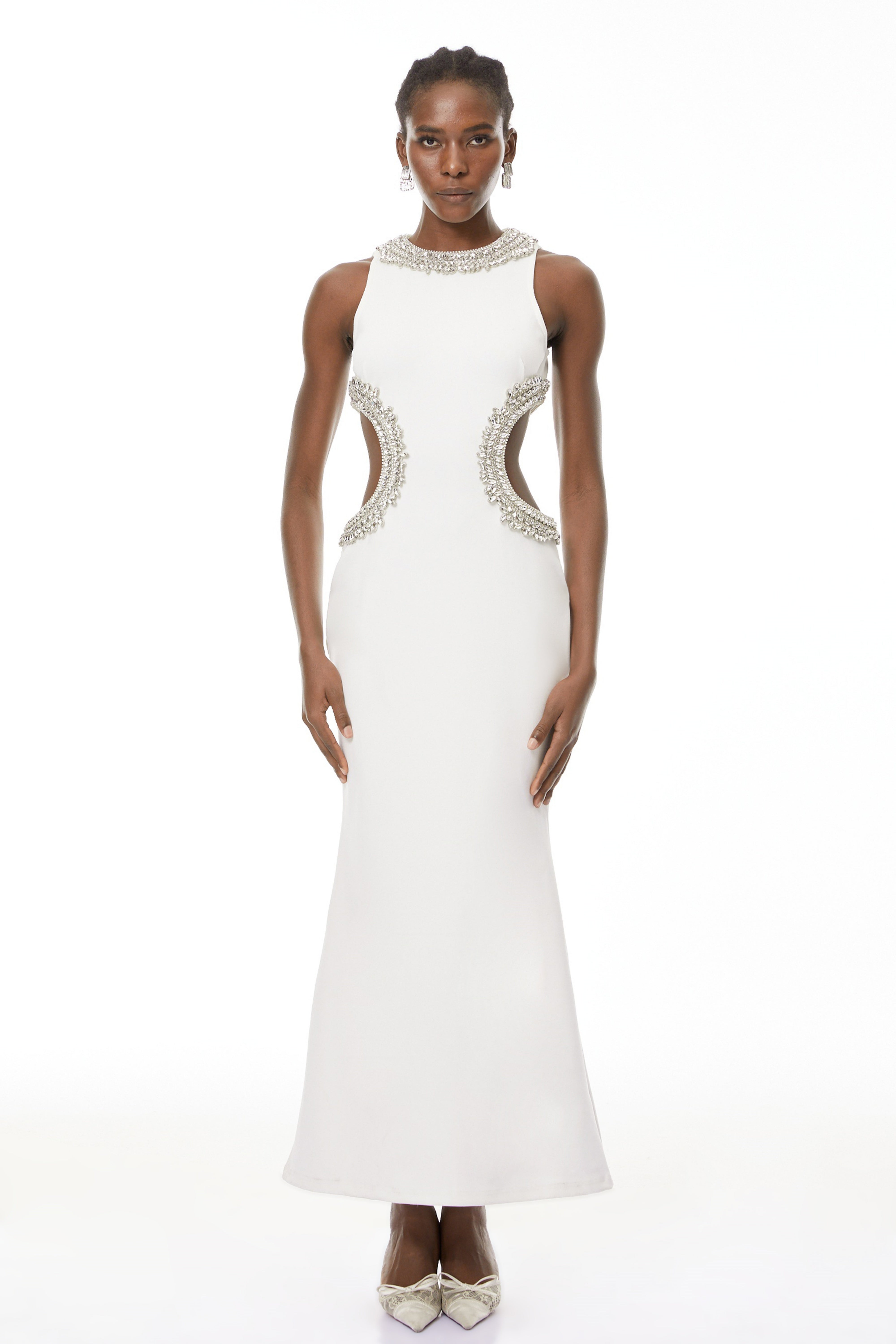 Larisa Weiß Verziertes Maxikleid mit Cut-Outs