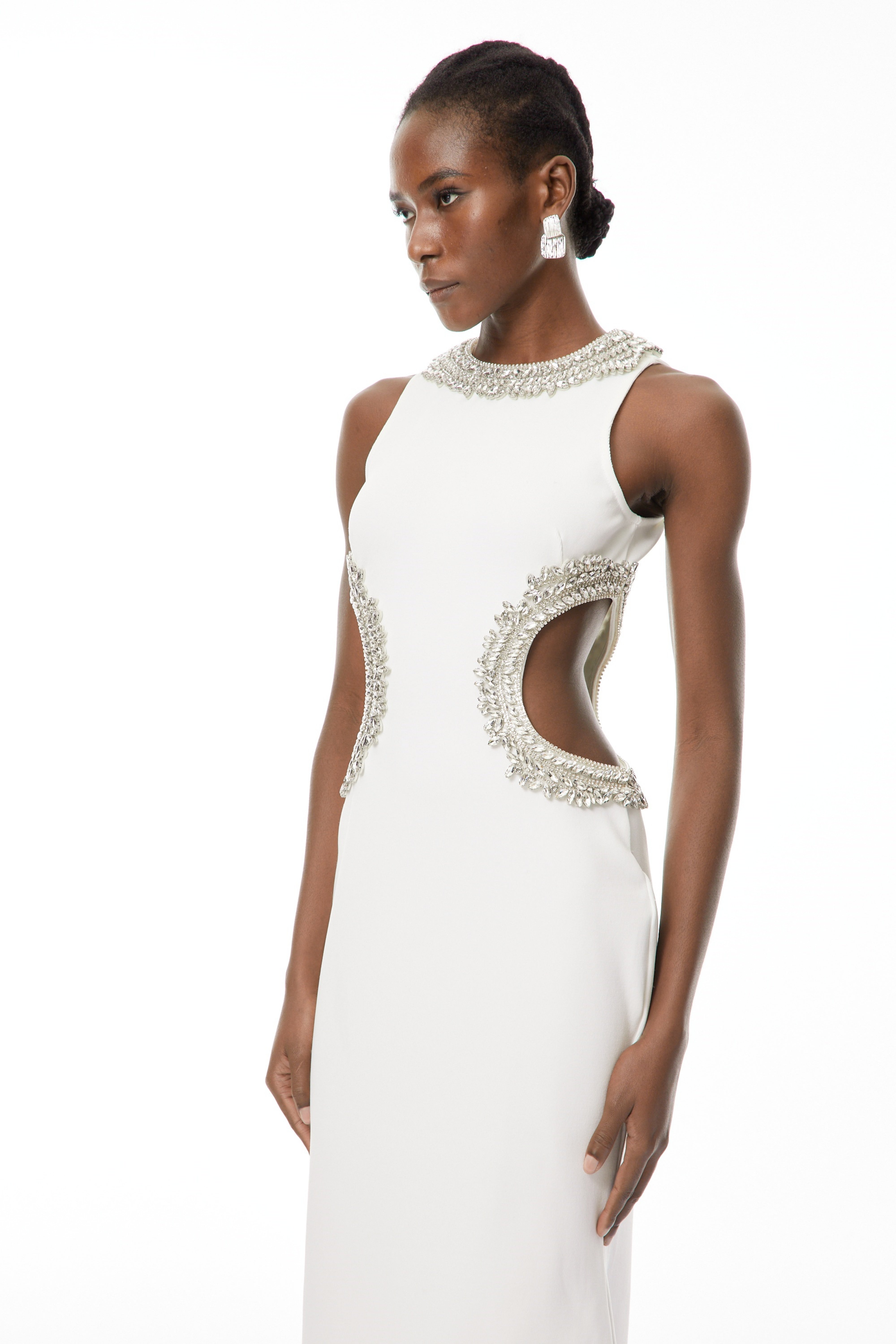 Larisa Weiß Verziertes Maxikleid mit Cut-Outs