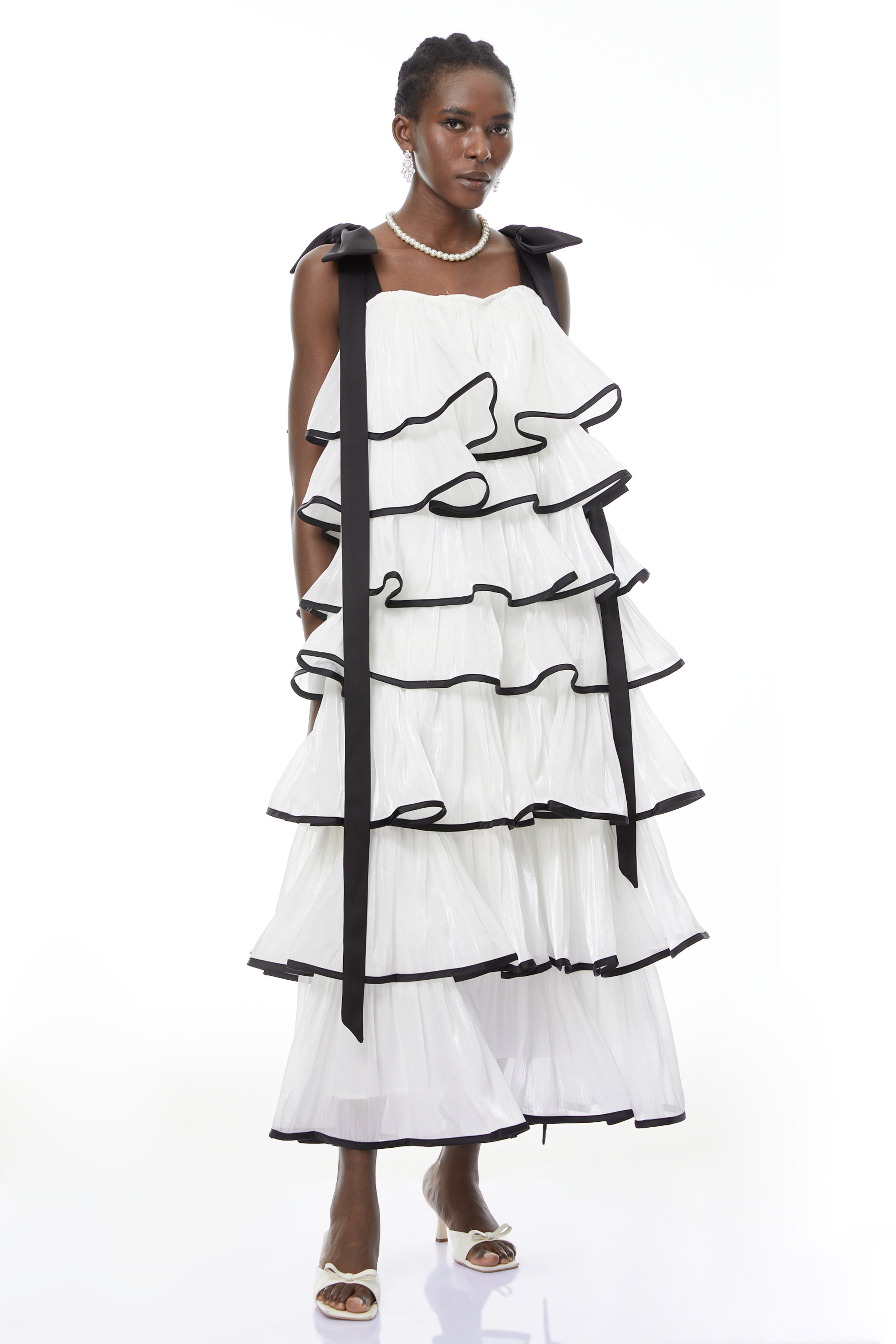 Larissa White Ruffled Maxi Dress with Bows