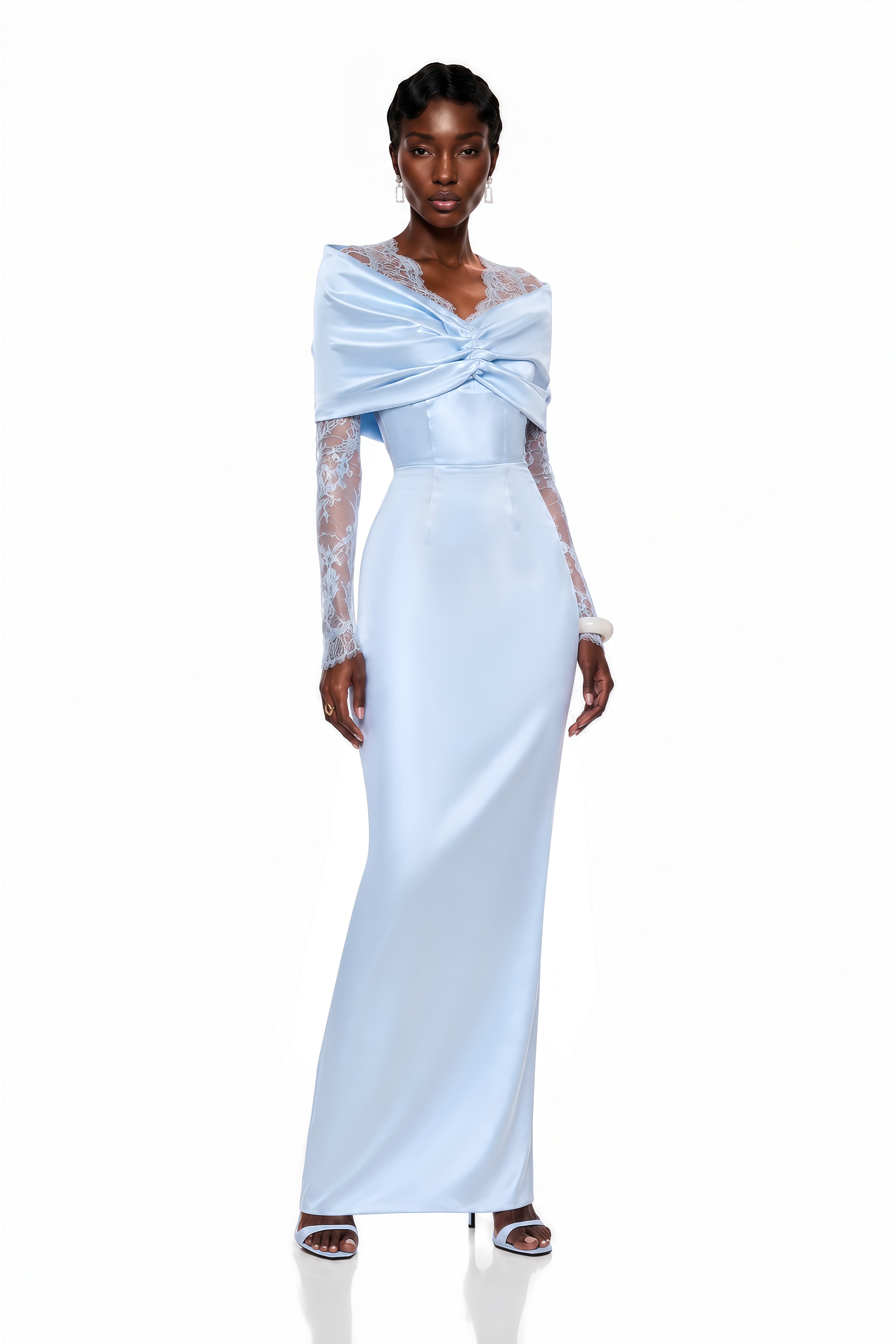 Lavinia Blue Bodycon Maxi Dress with Lace Panels
