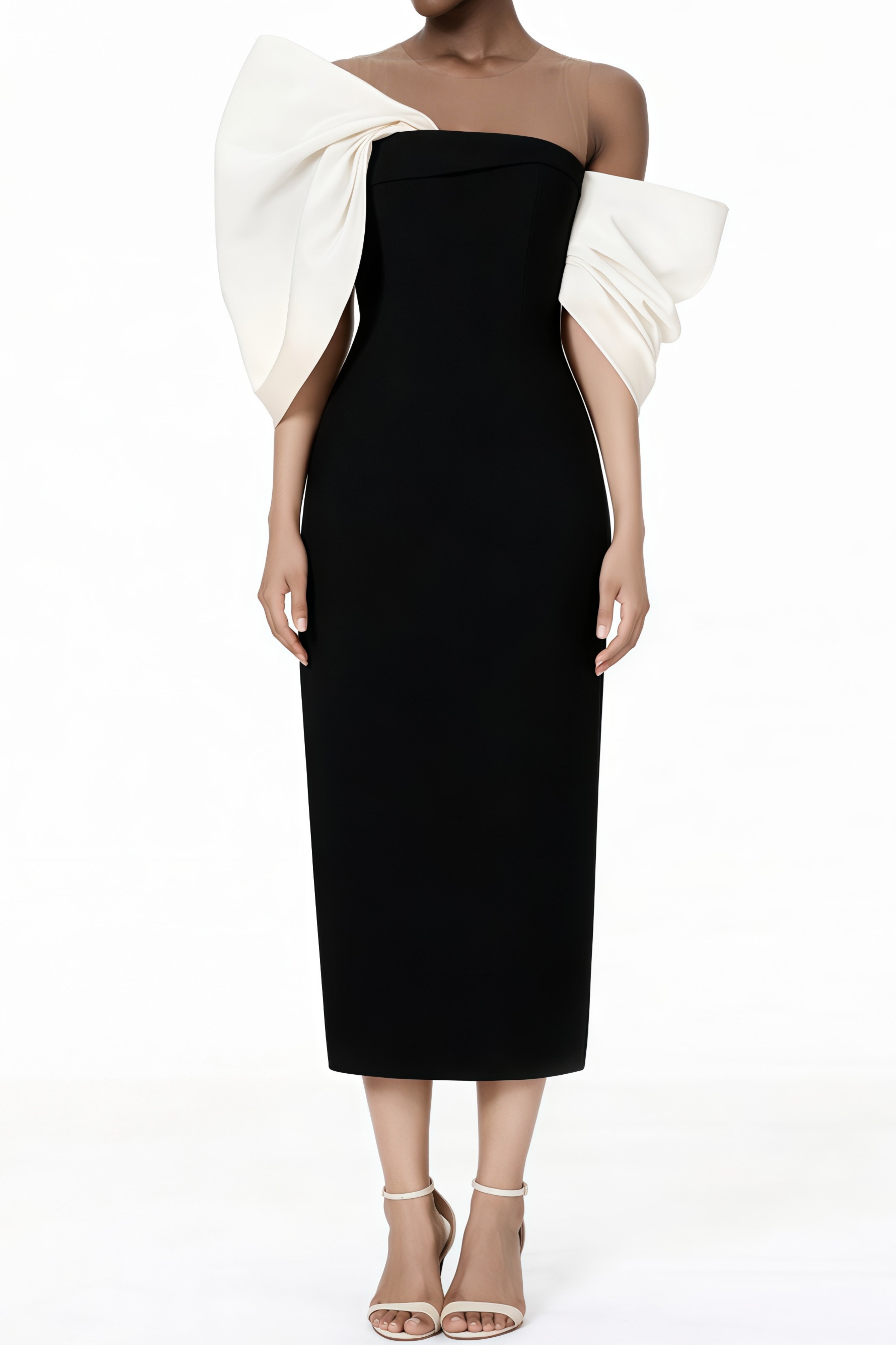 Leire Schwarzes Midikleid mit asymmetrischer Schleife