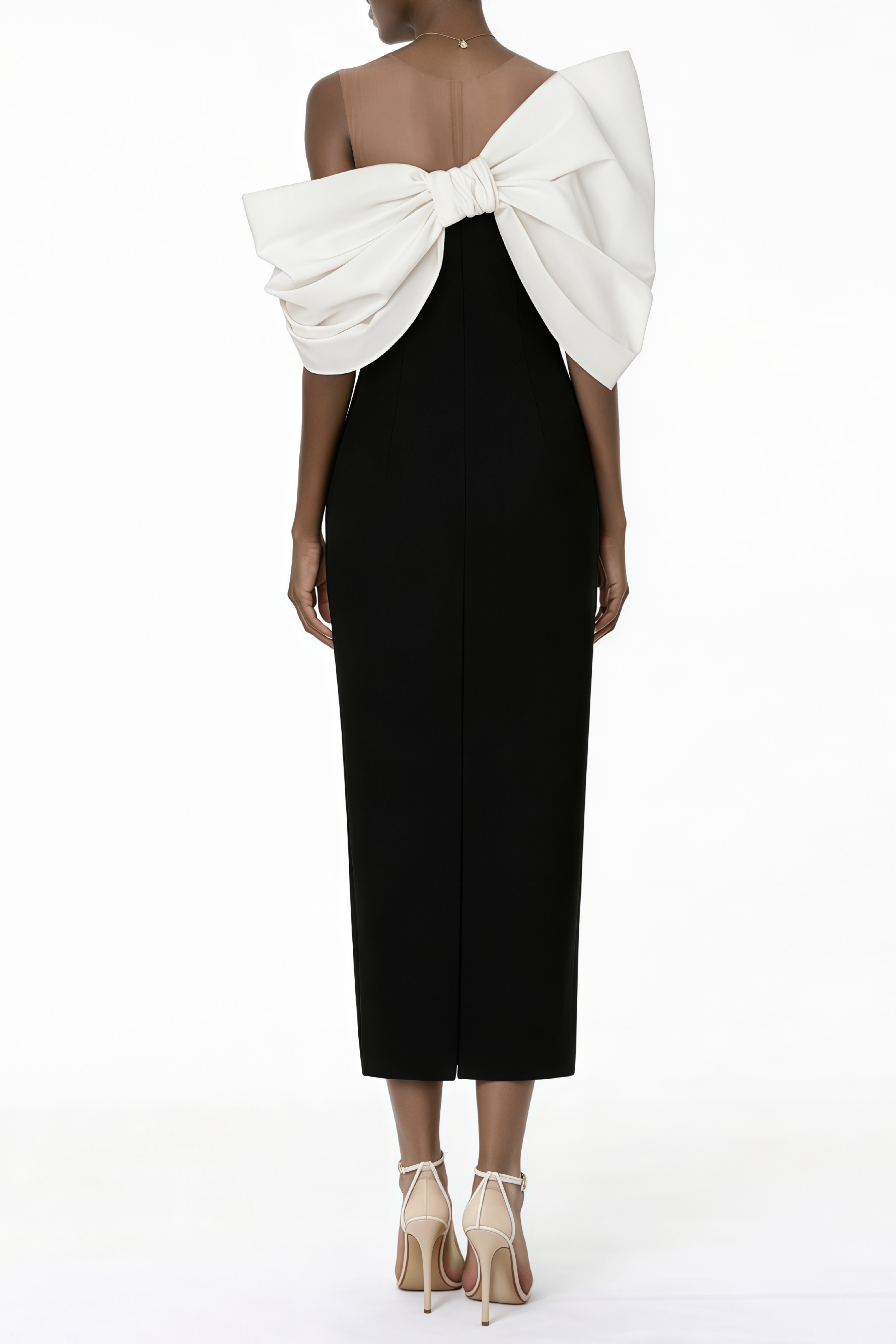 Leire Schwarzes Midikleid mit asymmetrischer Schleife