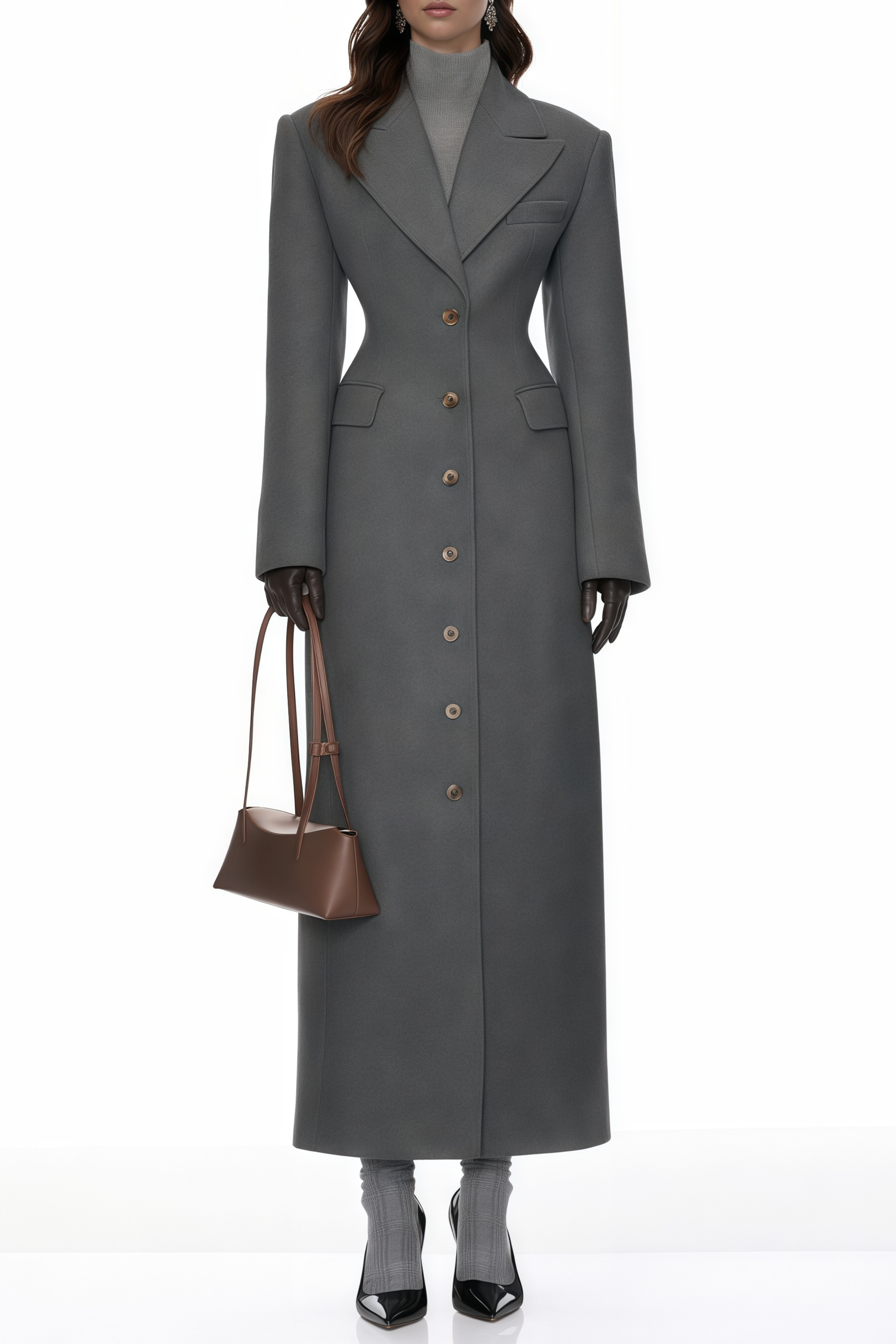 Leire Grey Single-Breasted Tweed Overcoat