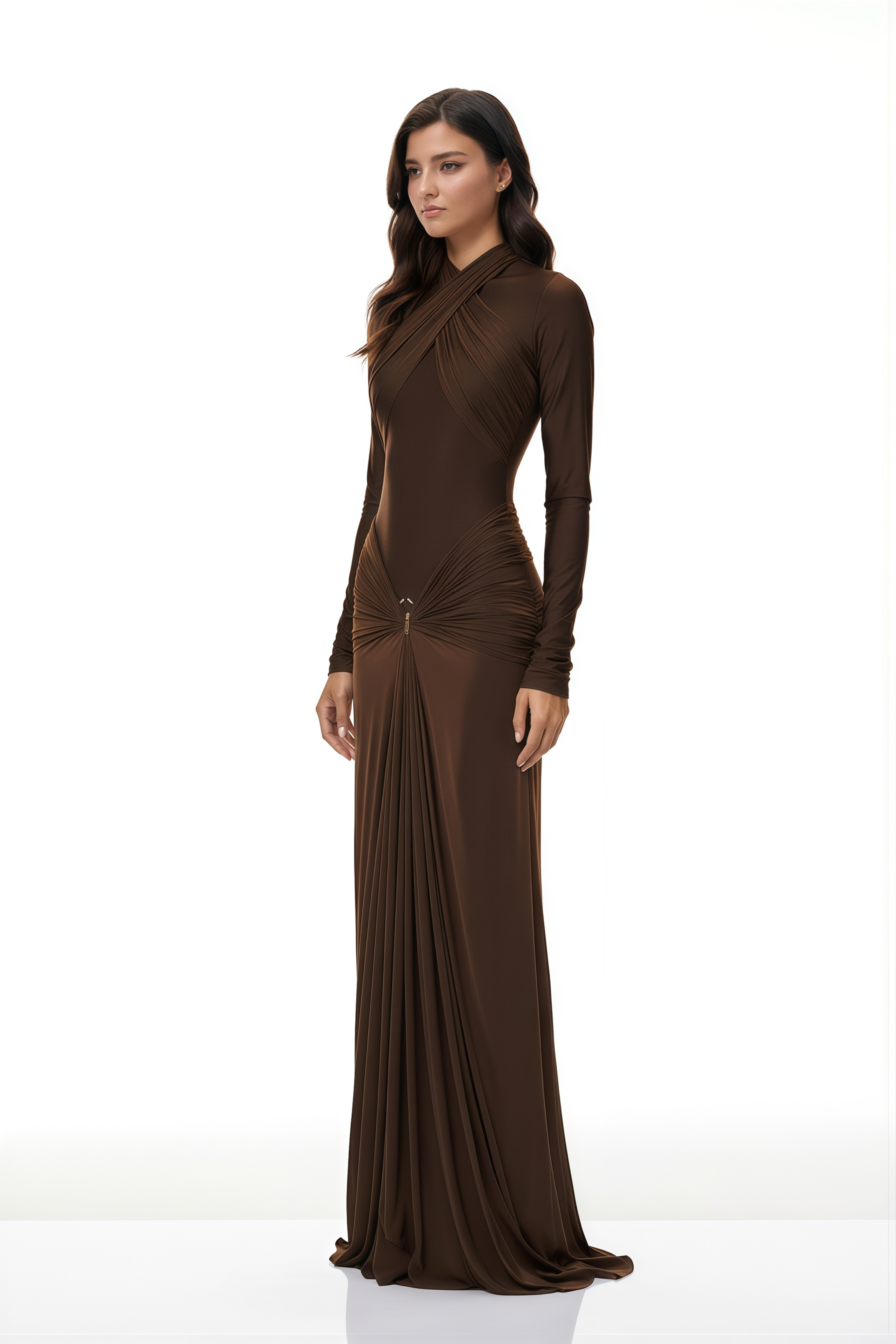 Lena – Maxikleid in Schokoladenbraun mit gekreuztem Ausschnitt