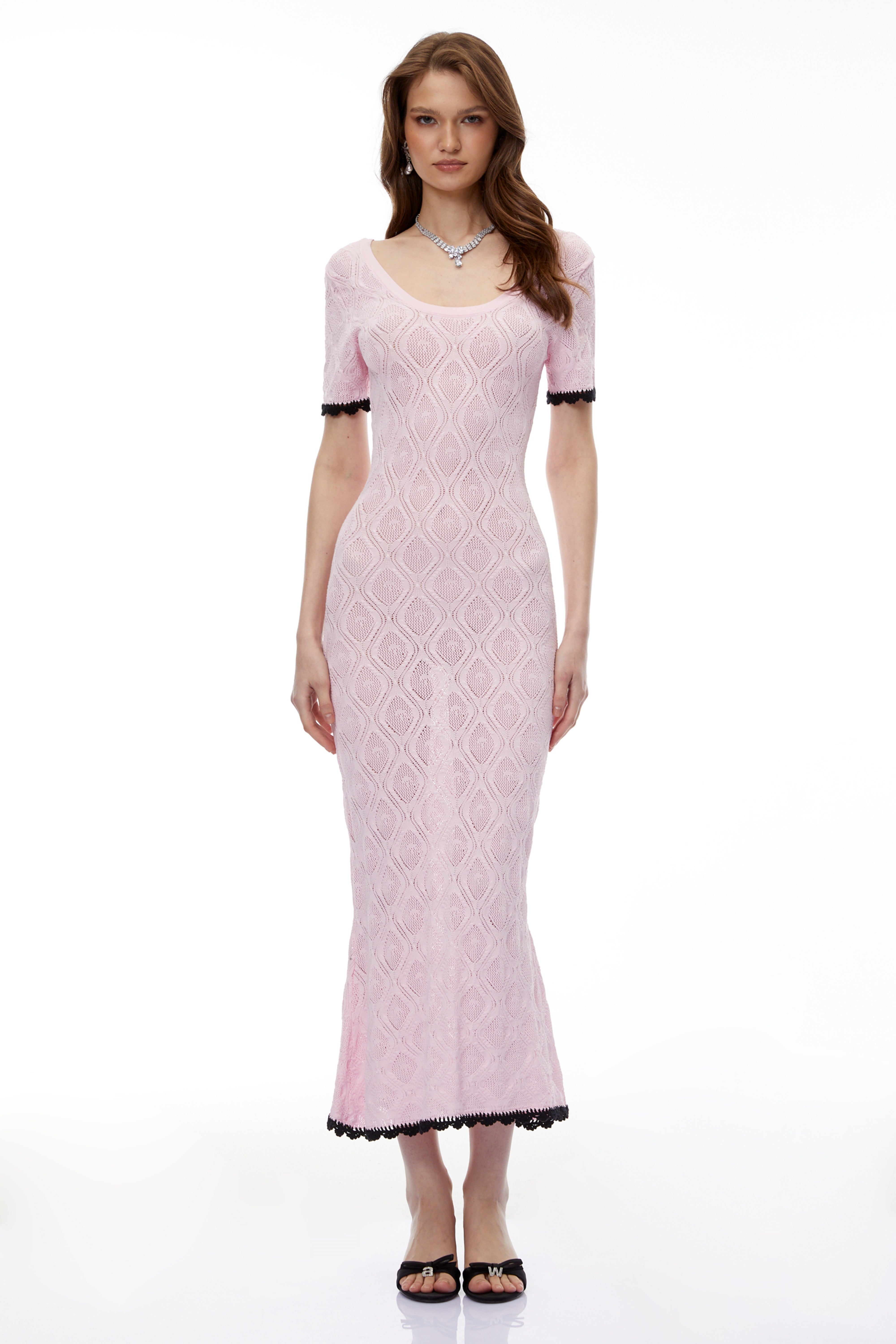 Midi-Kleid aus strukturiertem Strick in Rosa von Leucothea