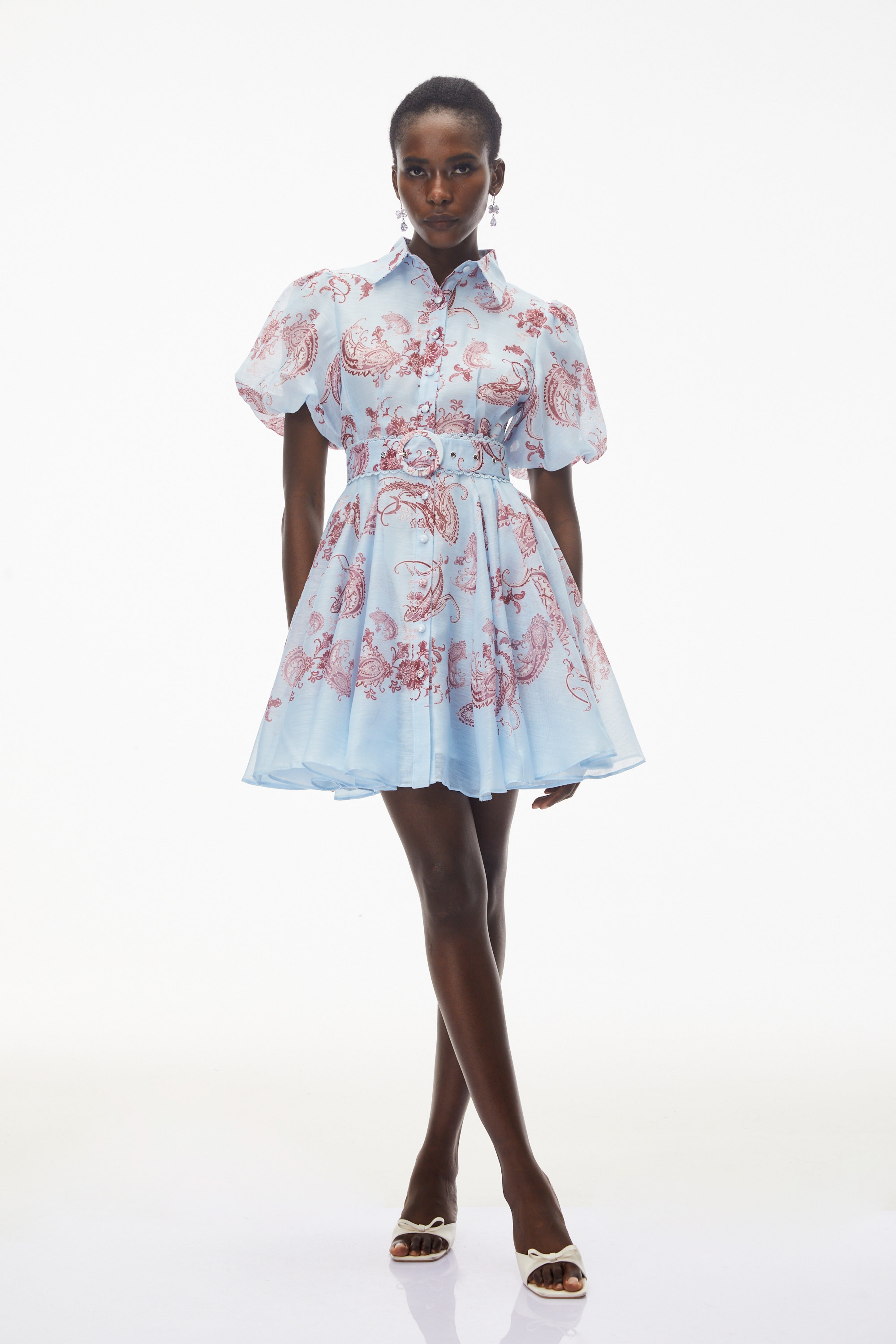 Liat Blue Print Minikleid mit Puffärmeln