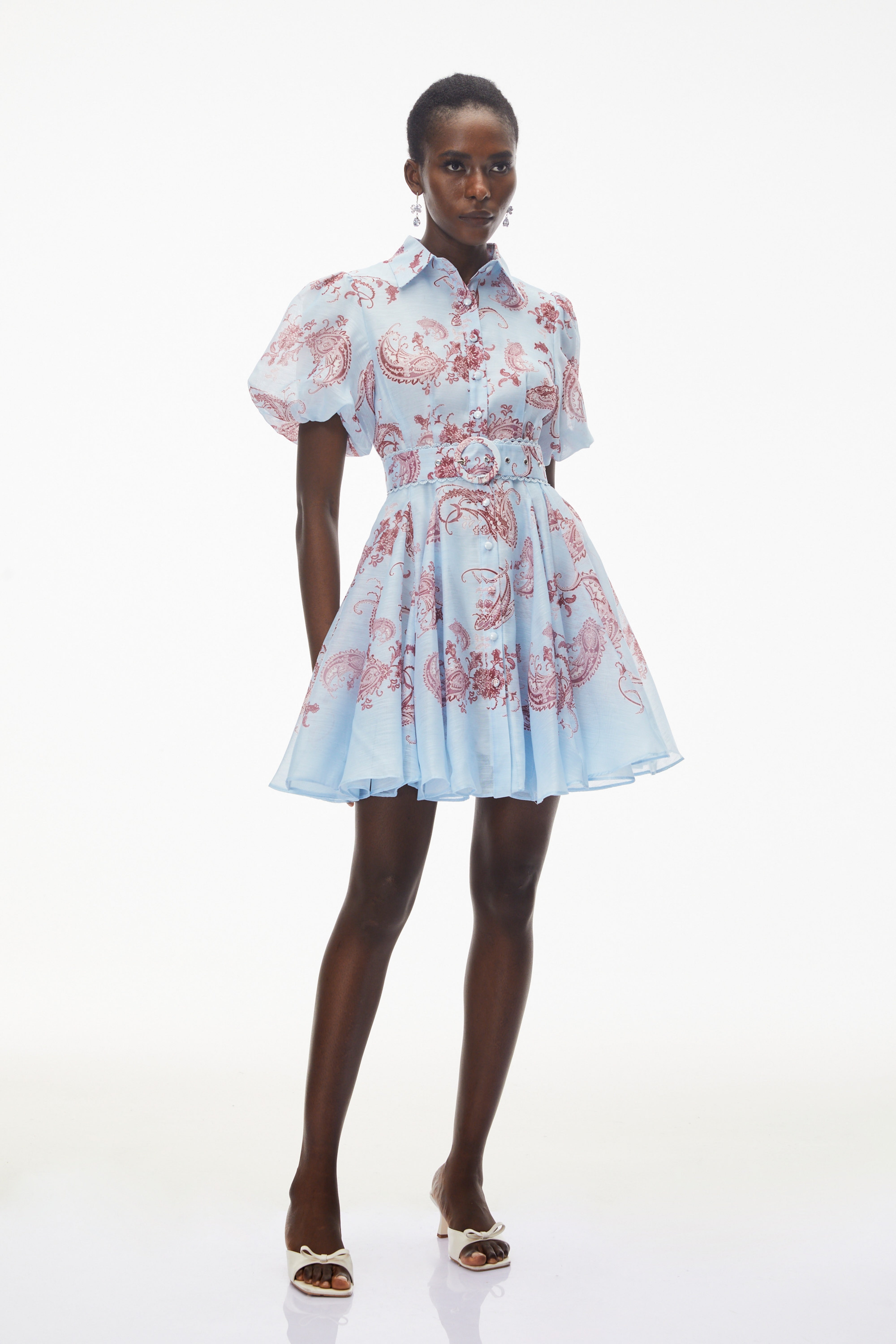 Liat Blue Print Minikleid mit Puffärmeln