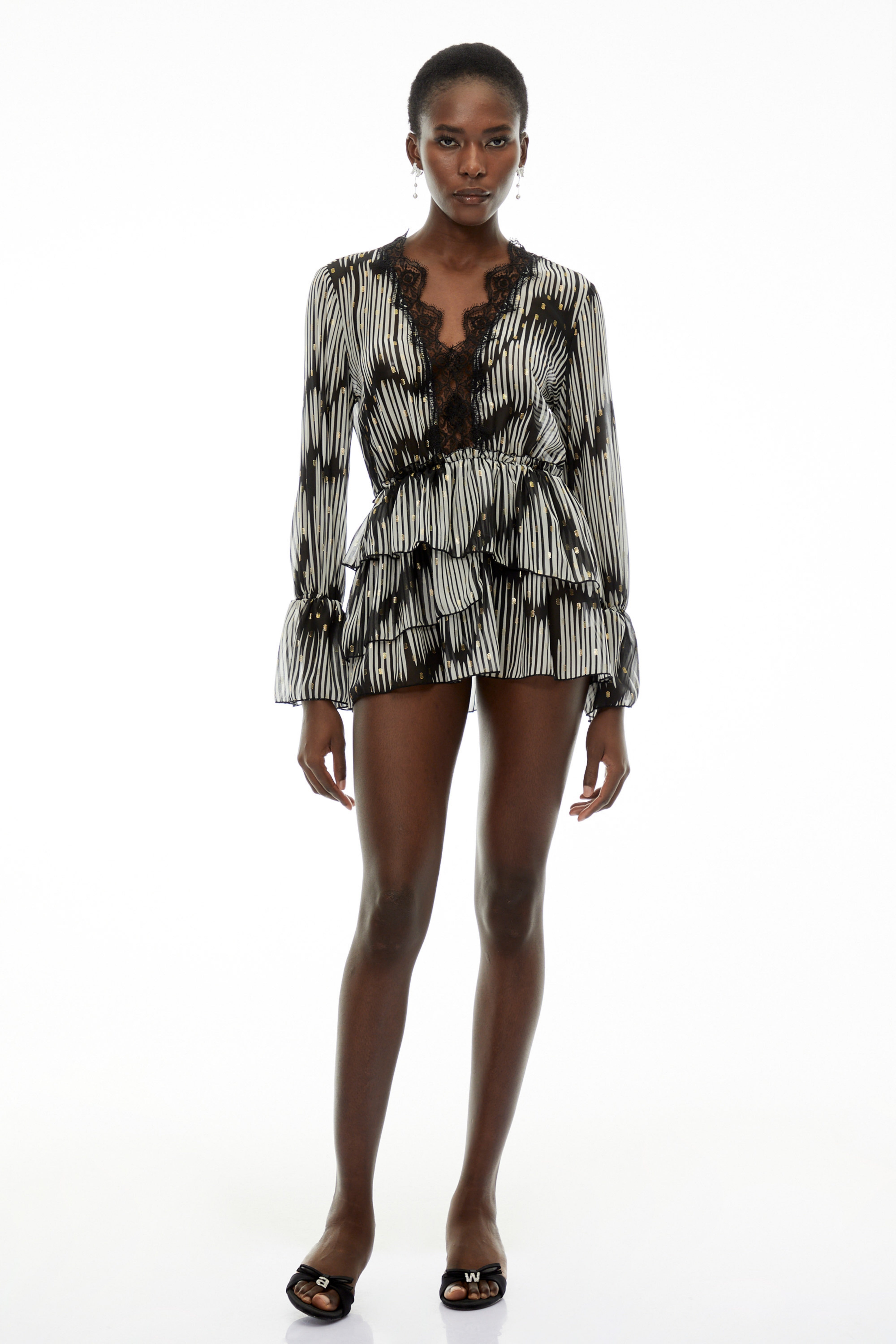 Lídia Black Sequin Mini Dress with Lace Trim