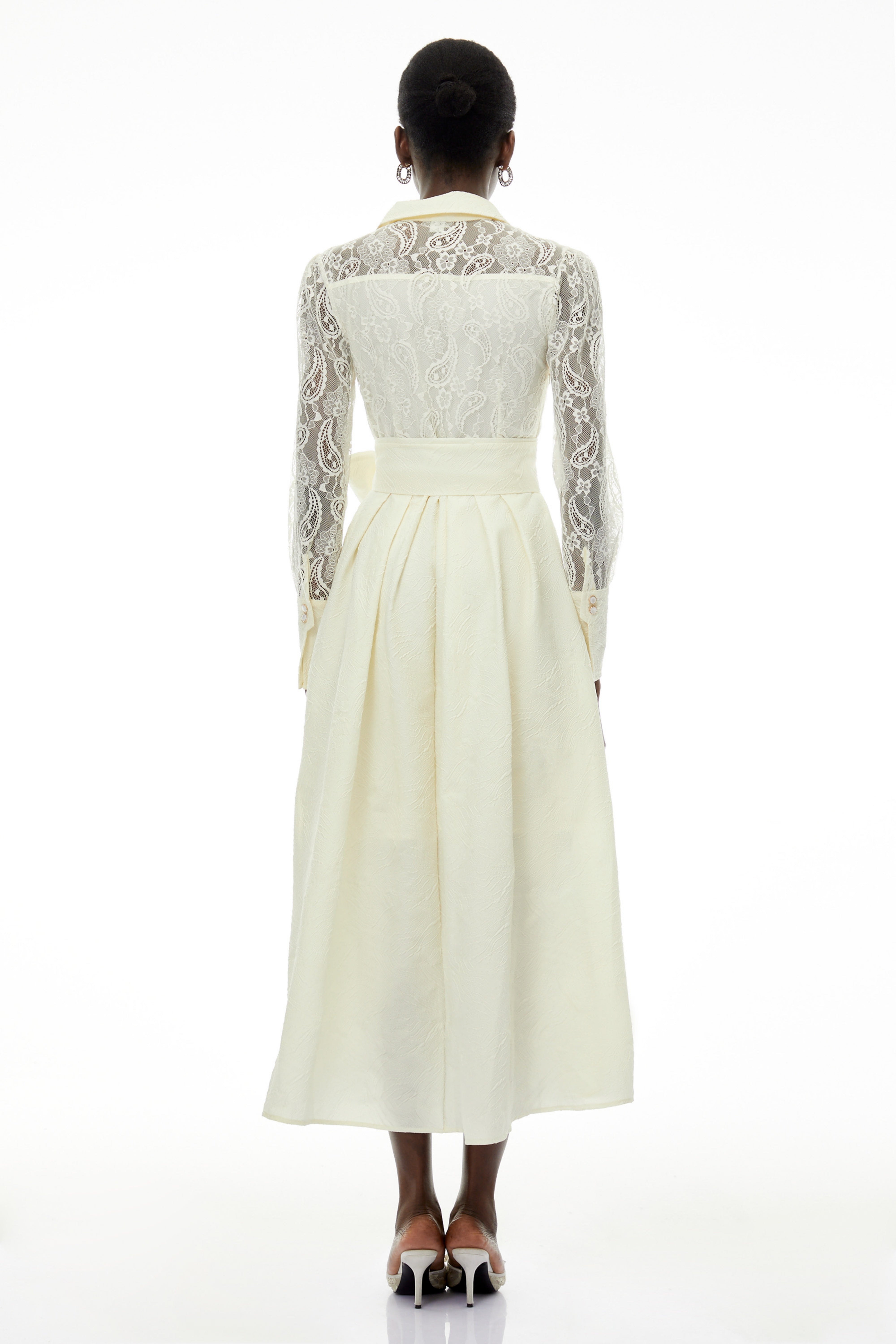 Lilliana Cream Lace Maxi Dress with Lapel Collar
