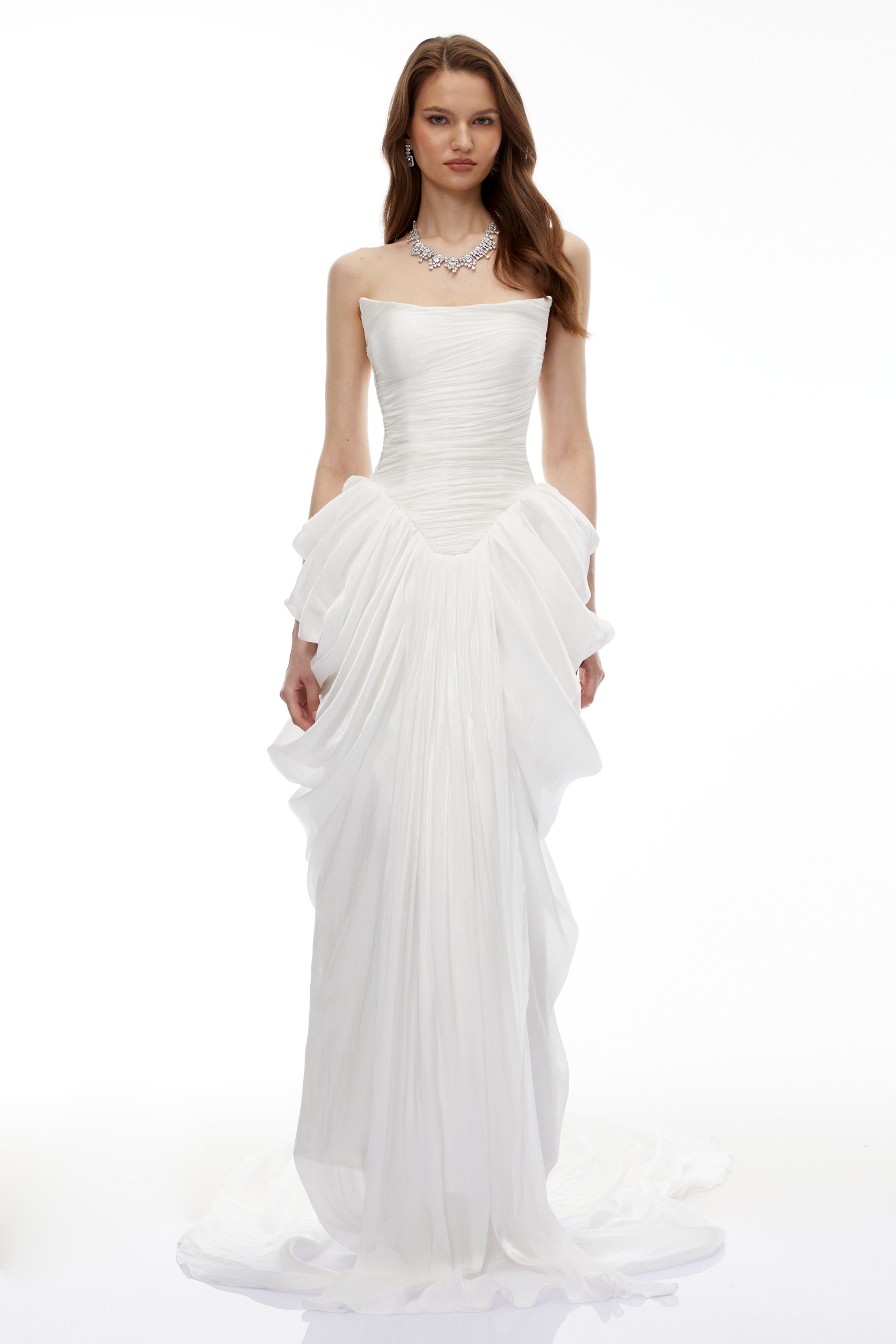 Robe longue moulante à volants, couleur blanc lys