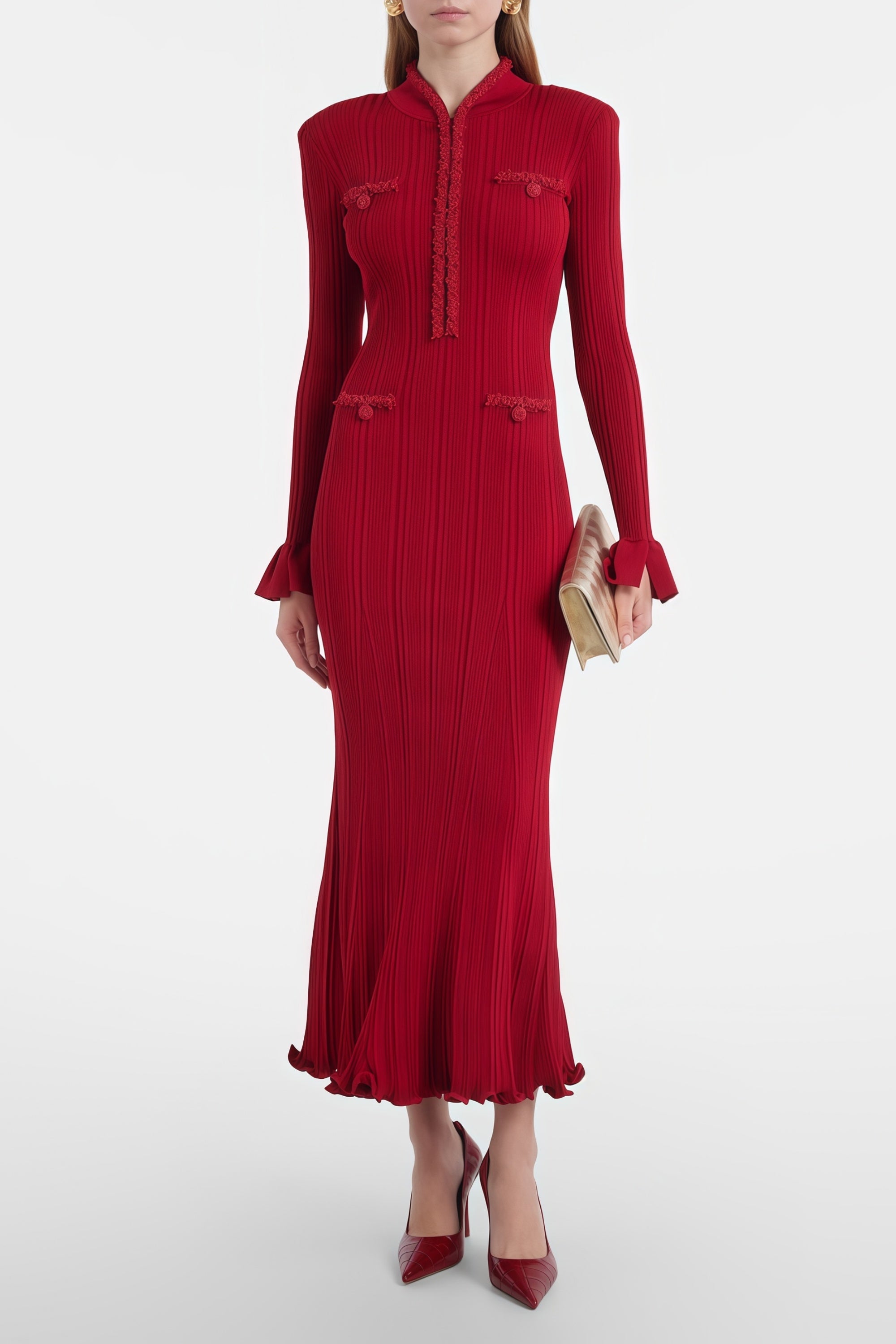 Lindokuhle Red Beaded Knit Bodycon Midi Dress