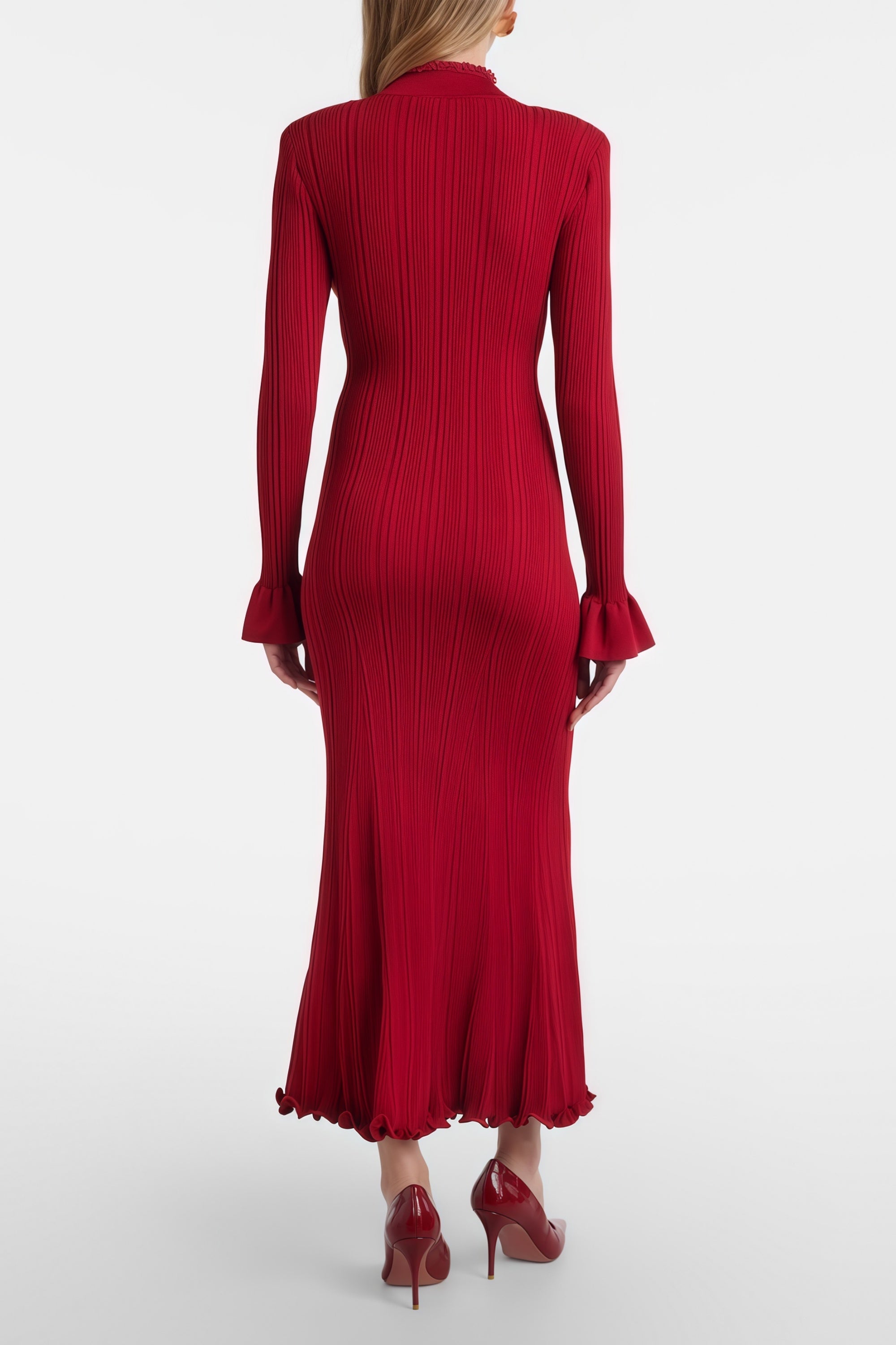 Lindokuhle Red Beaded Knit Bodycon Midi Dress