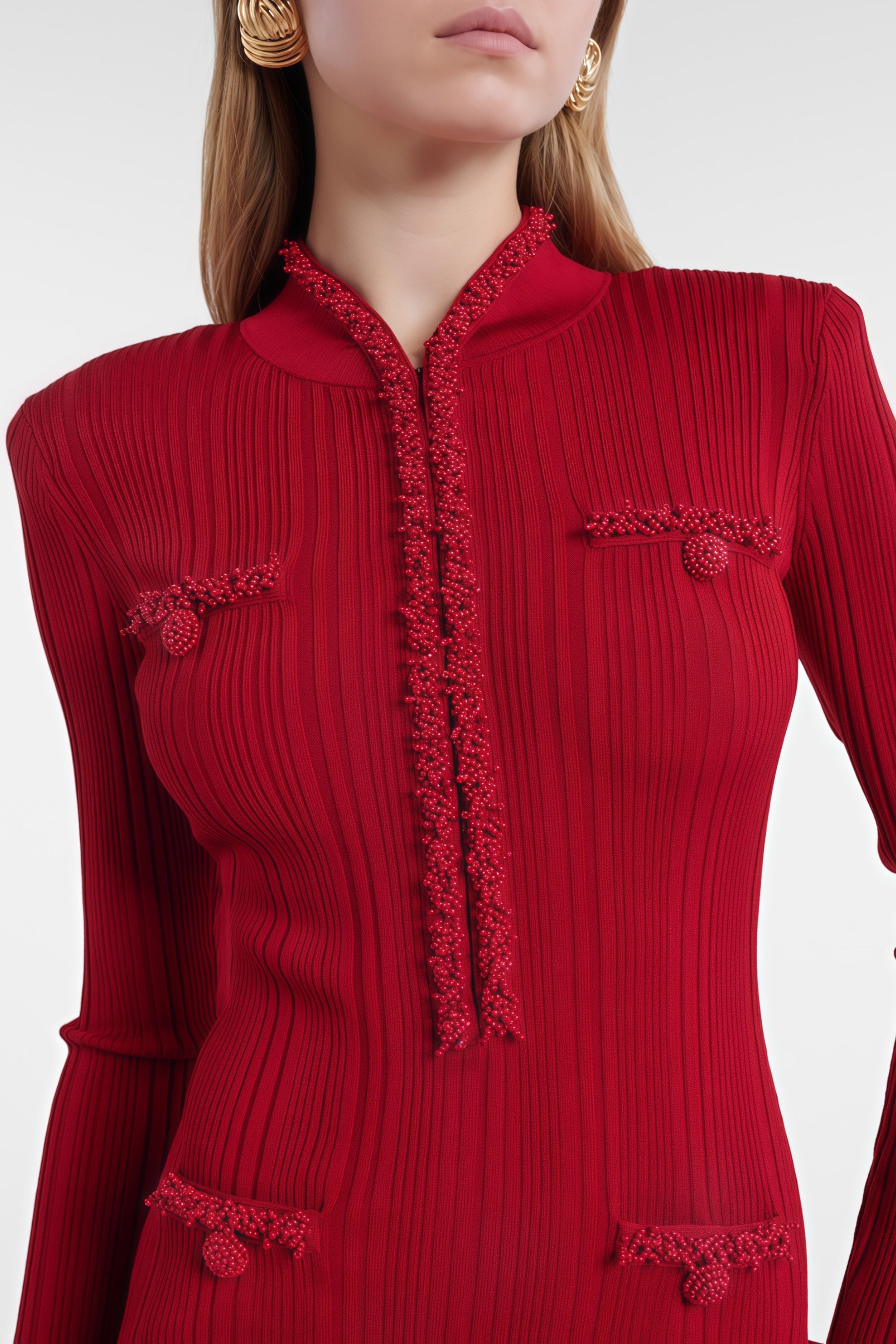 Lindokuhle Red Beaded Knit Bodycon Midi Dress