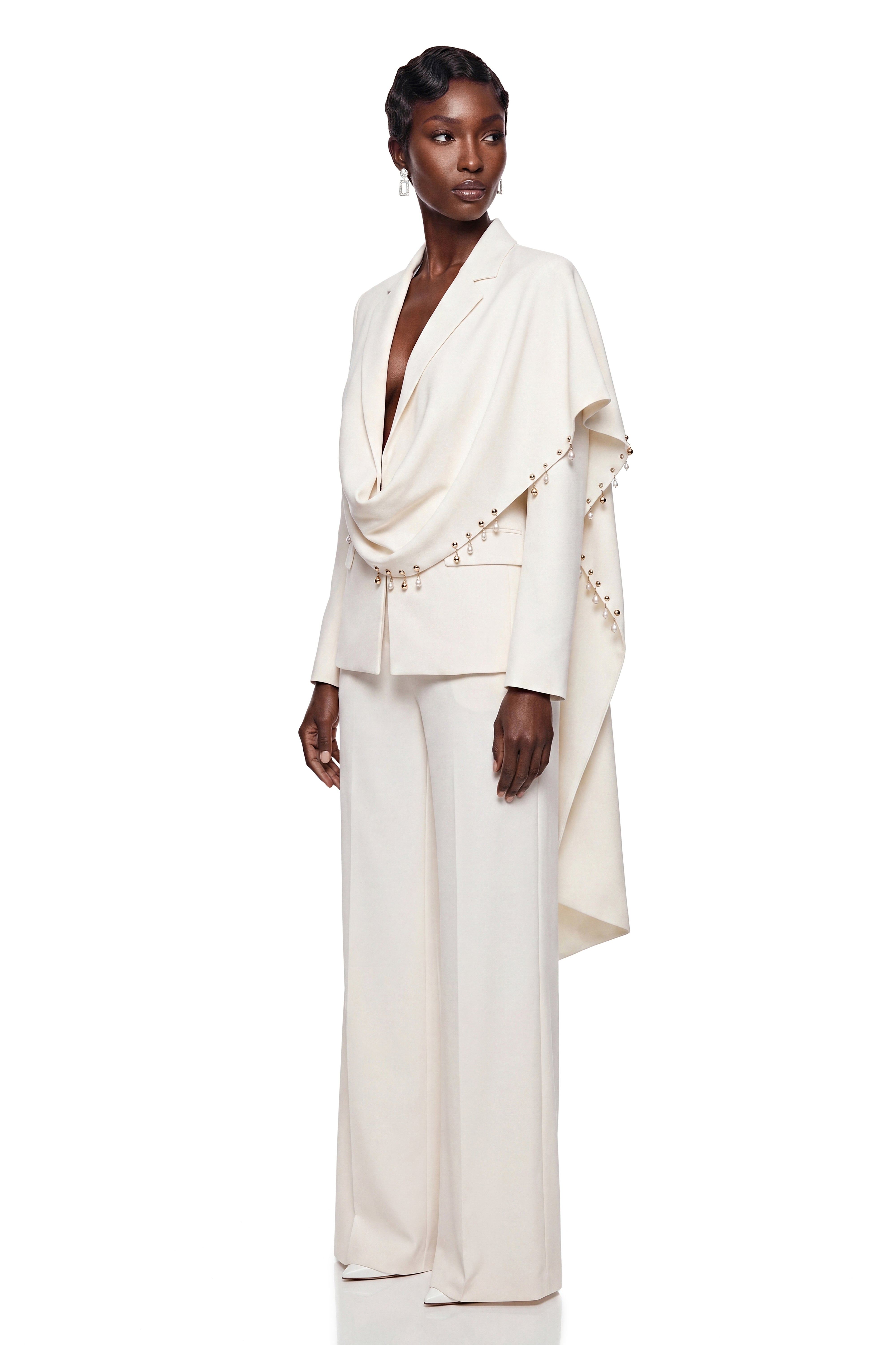 Lottie Cream Blazer with Draped Shawl