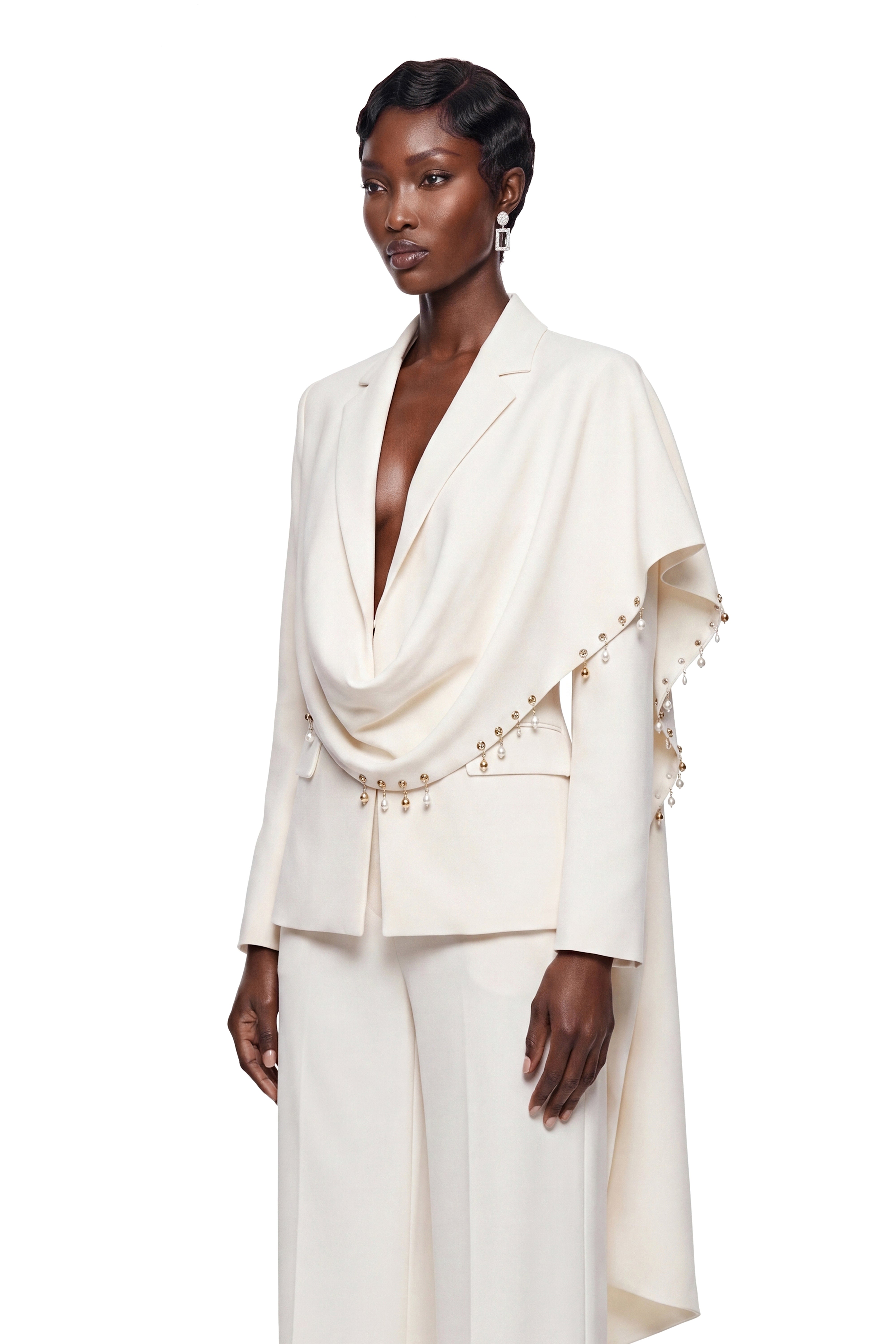 Lottie Cream Blazer with Draped Shawl