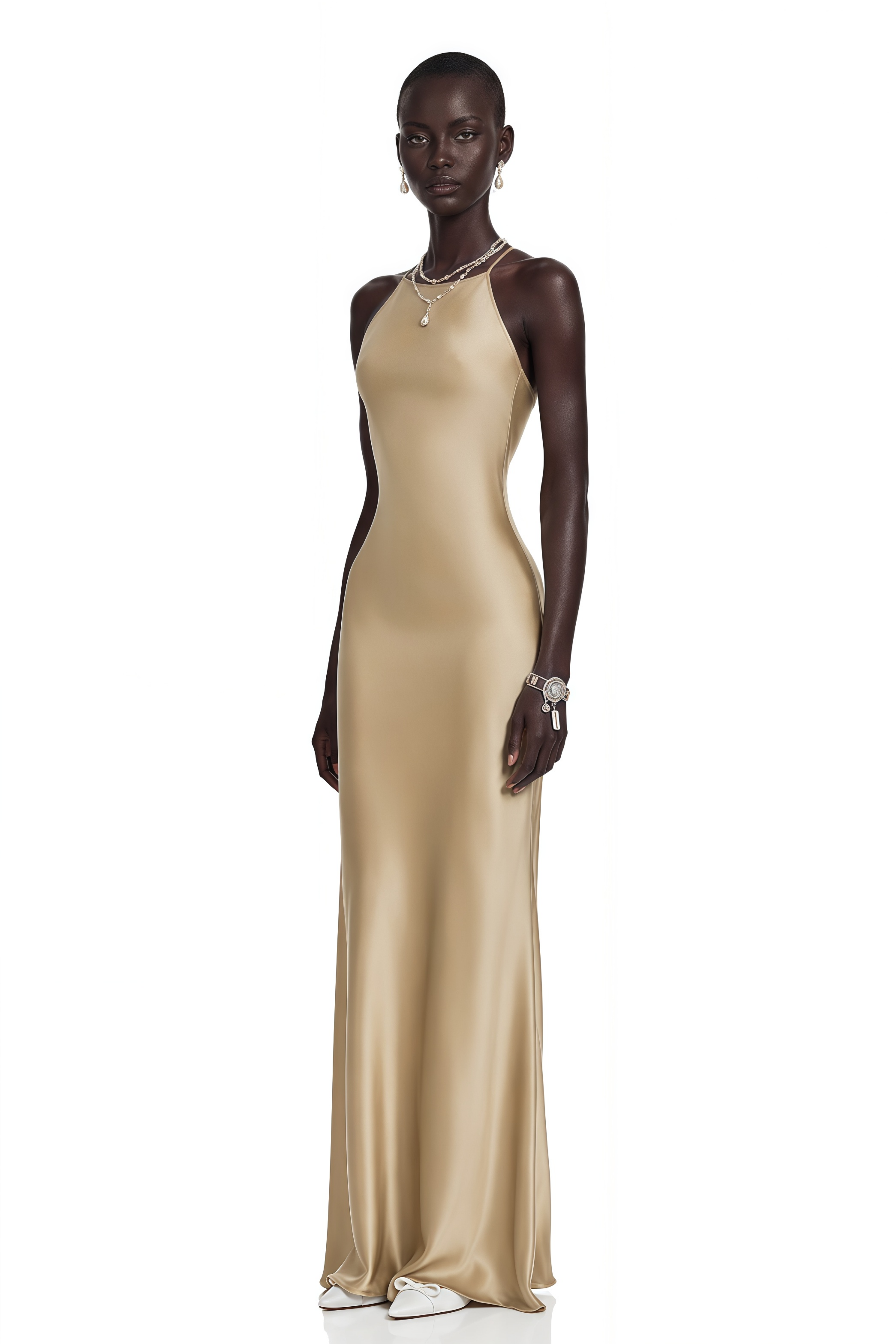 Loviatar Gold Backless Satin Maxi Dress