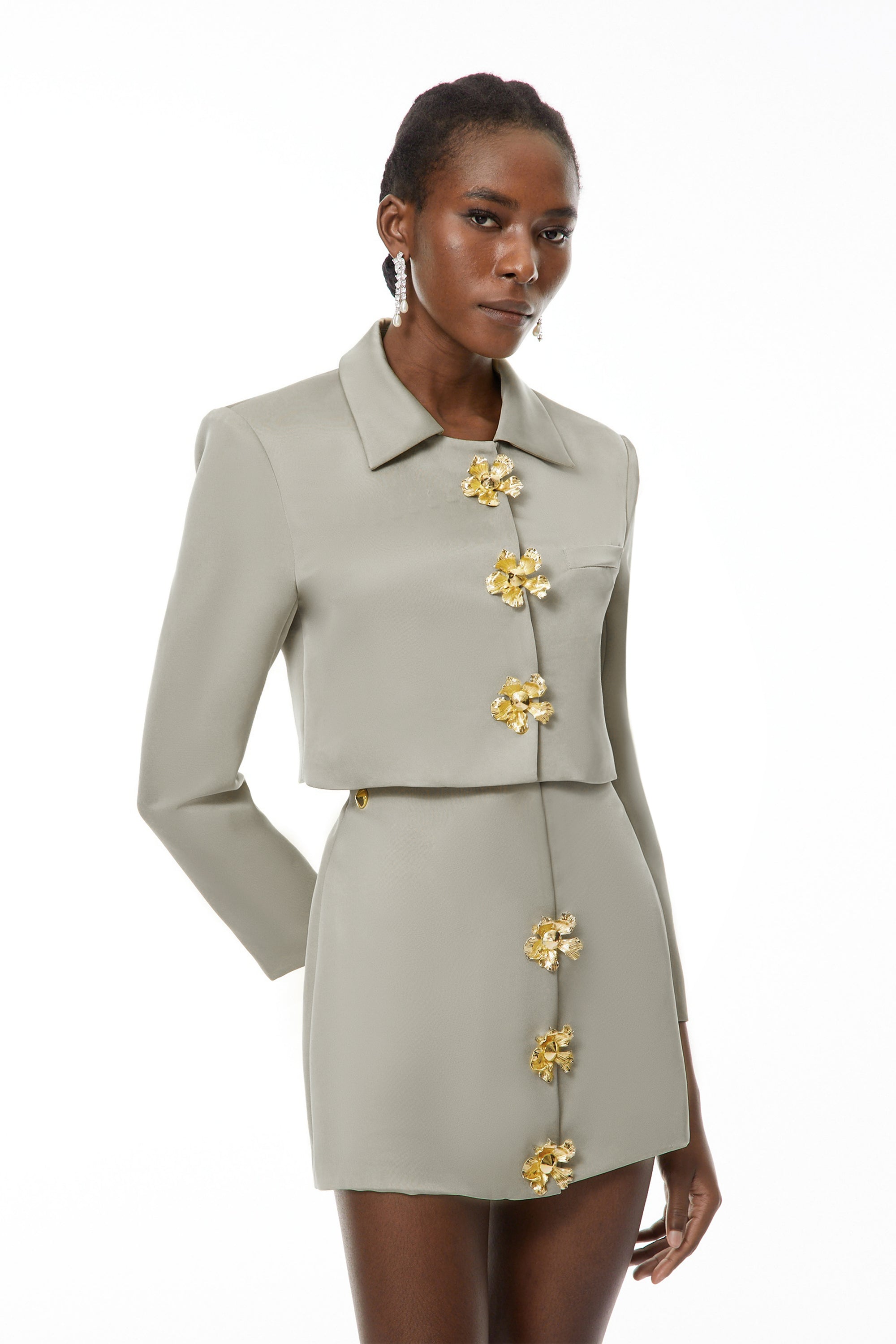 Lovisa Green Decroative Button Shirt & Skirt Set