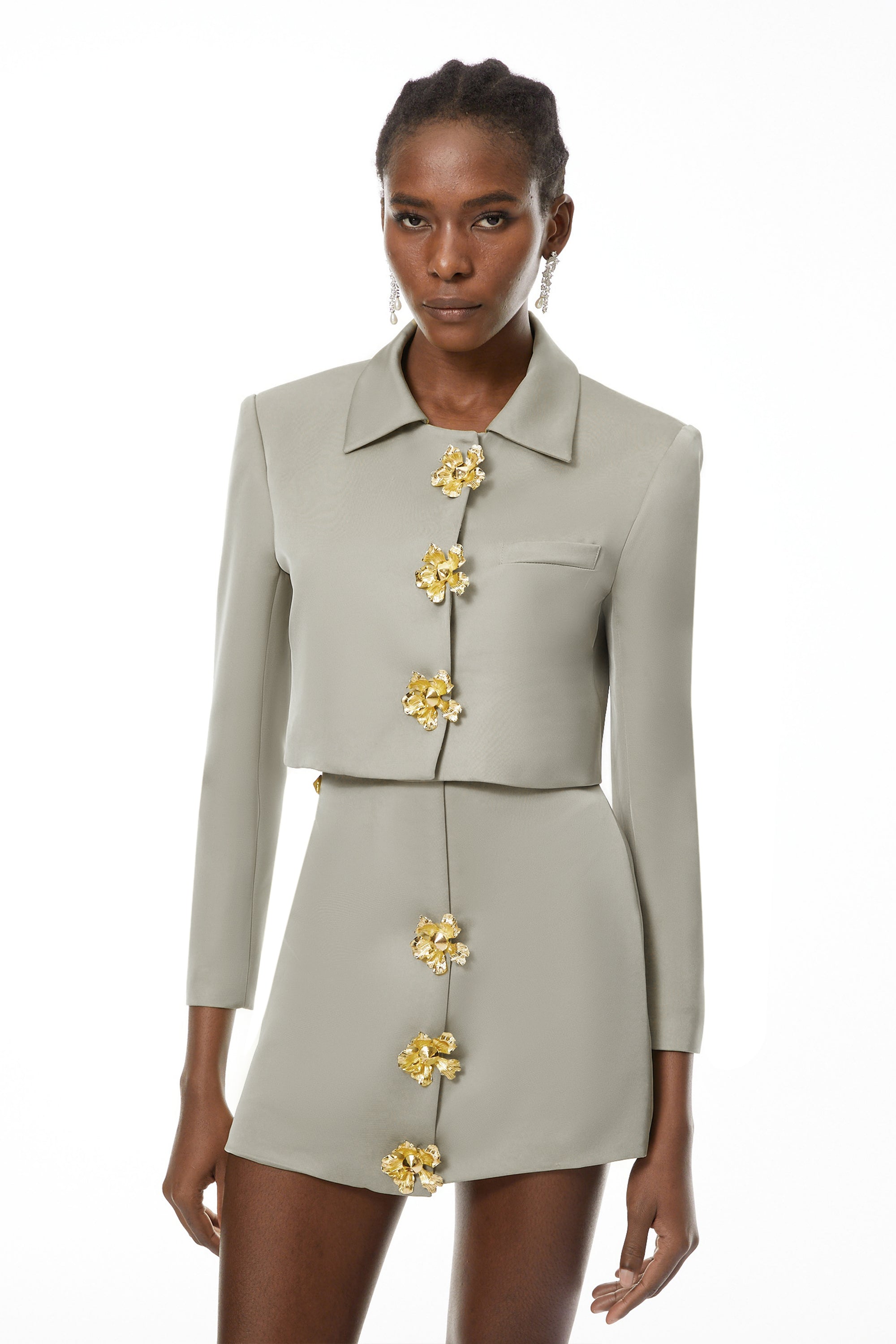 Lovisa Green Decroative Button Shirt & Skirt Set