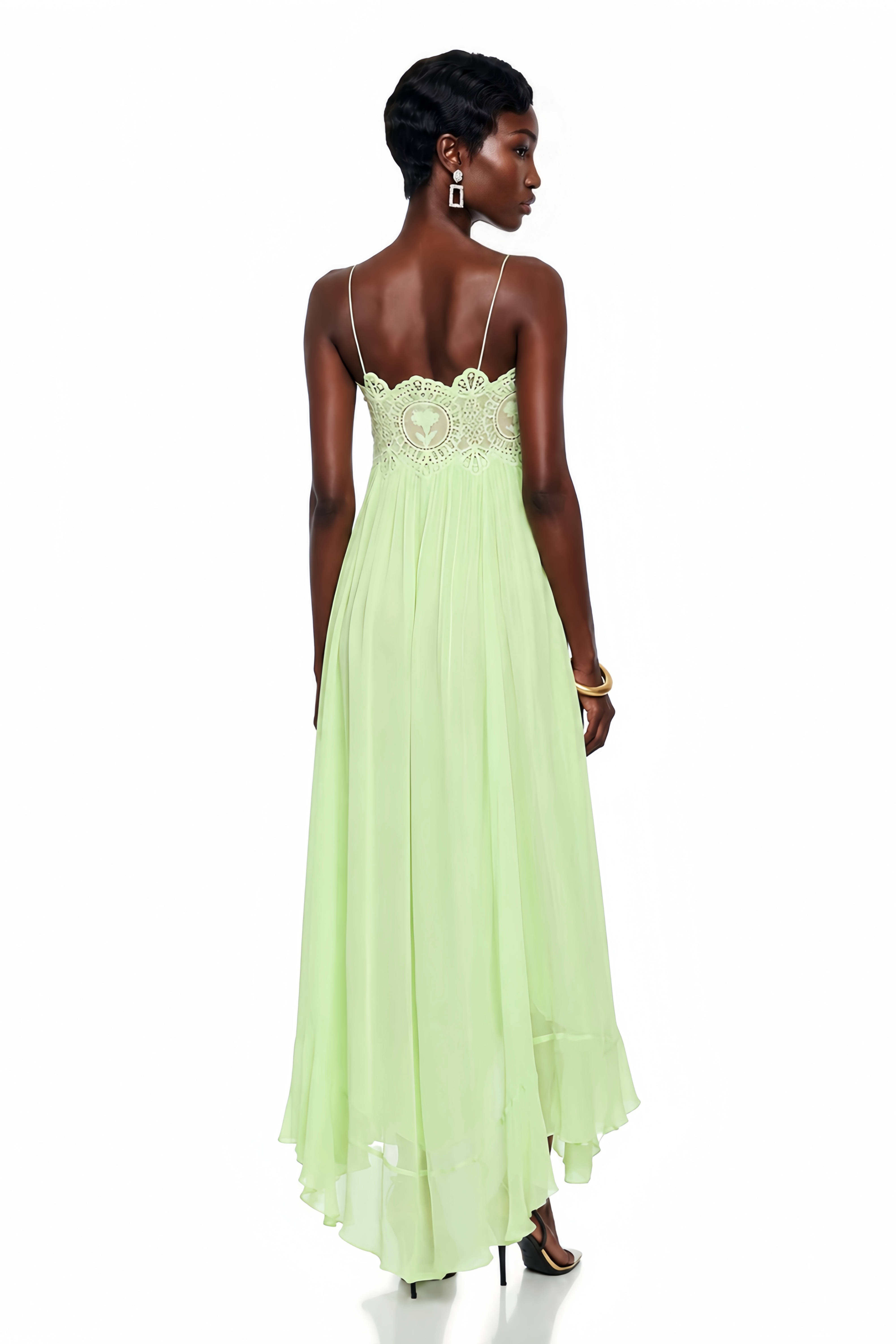 Luciana Emerald Green Sleeveless Maxi Dress with Lace Panels