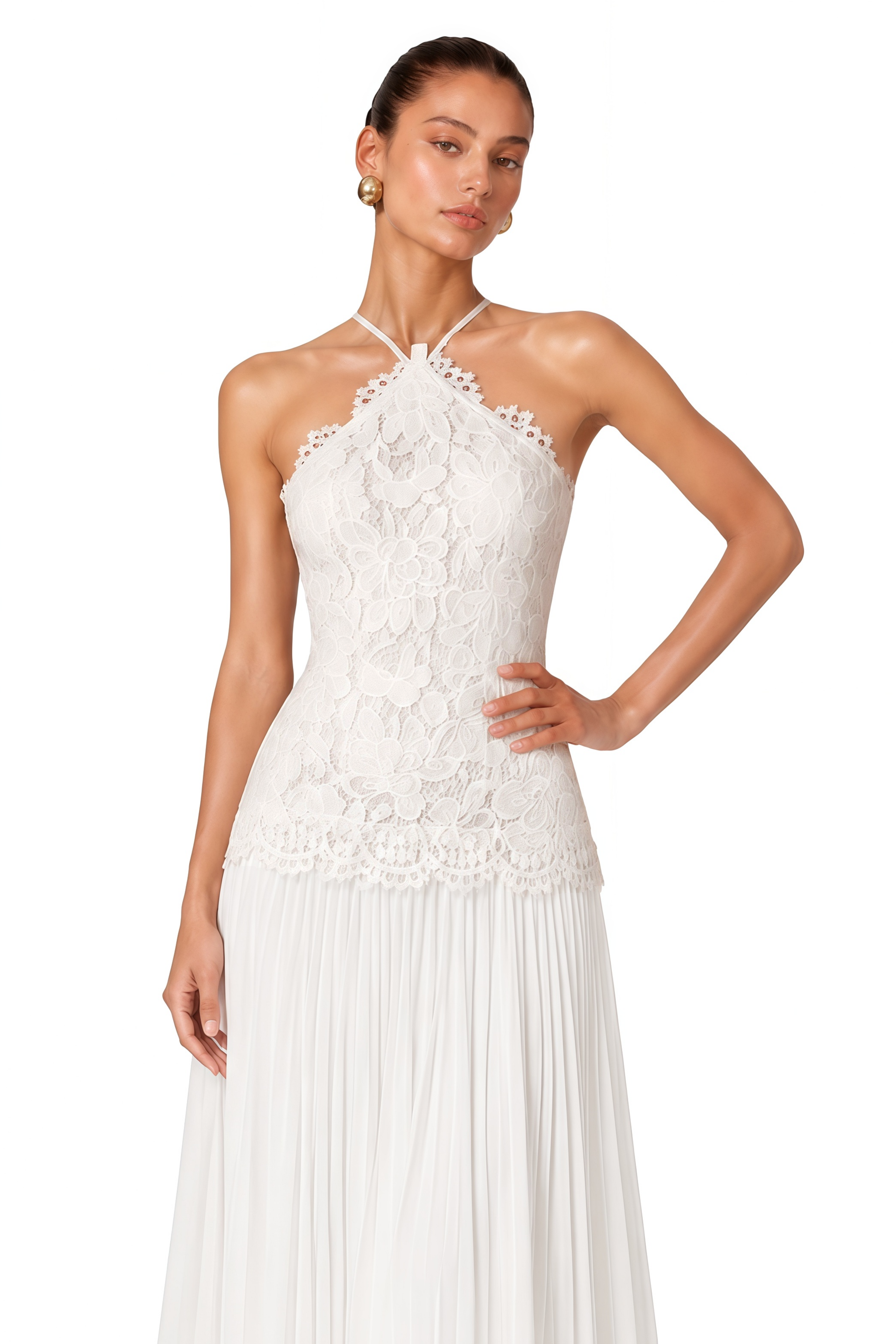 Lucille White Halterneck Flowy Maxi Dress