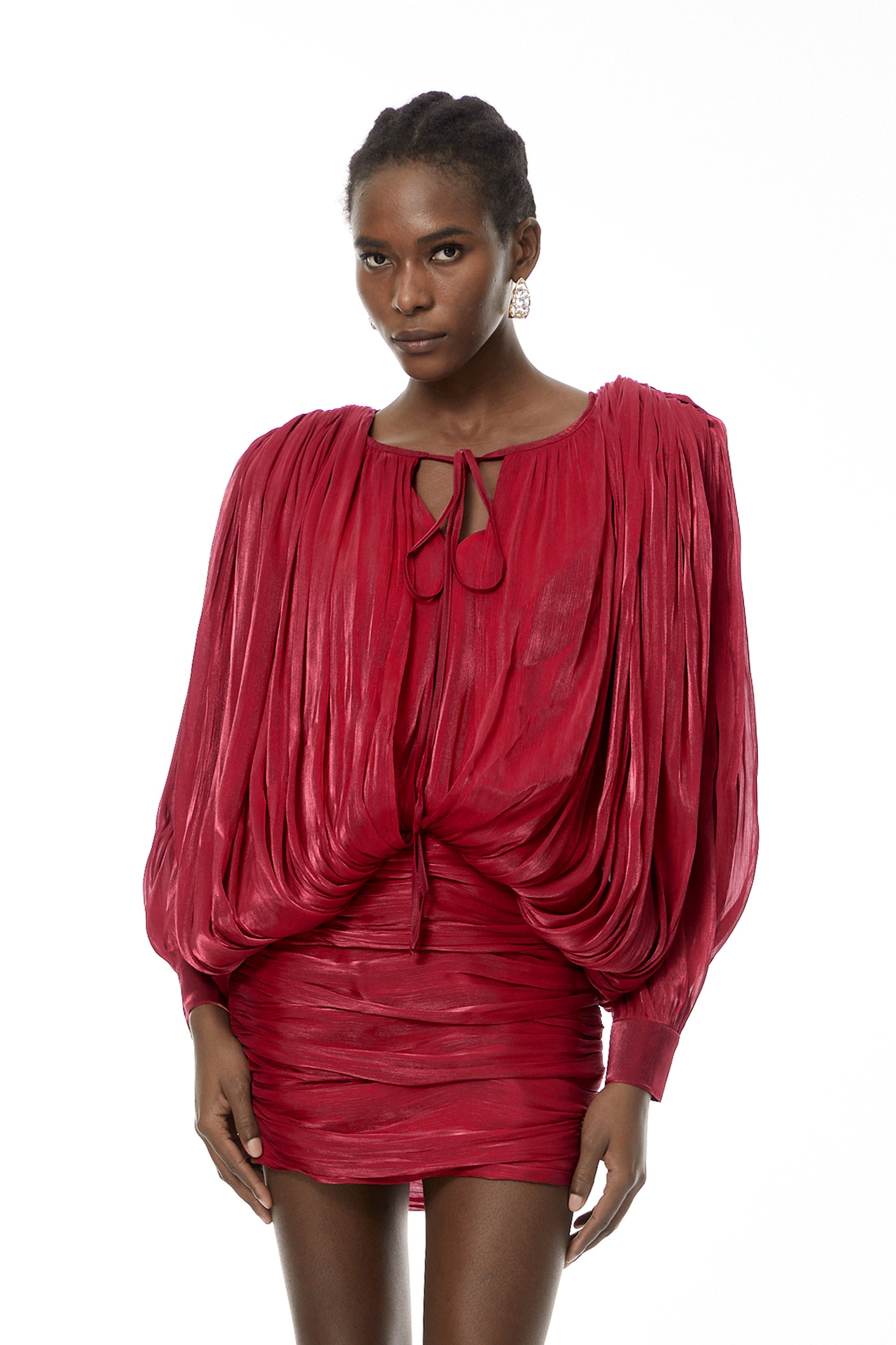 Lumi Red Fully Pleated Mini Dress