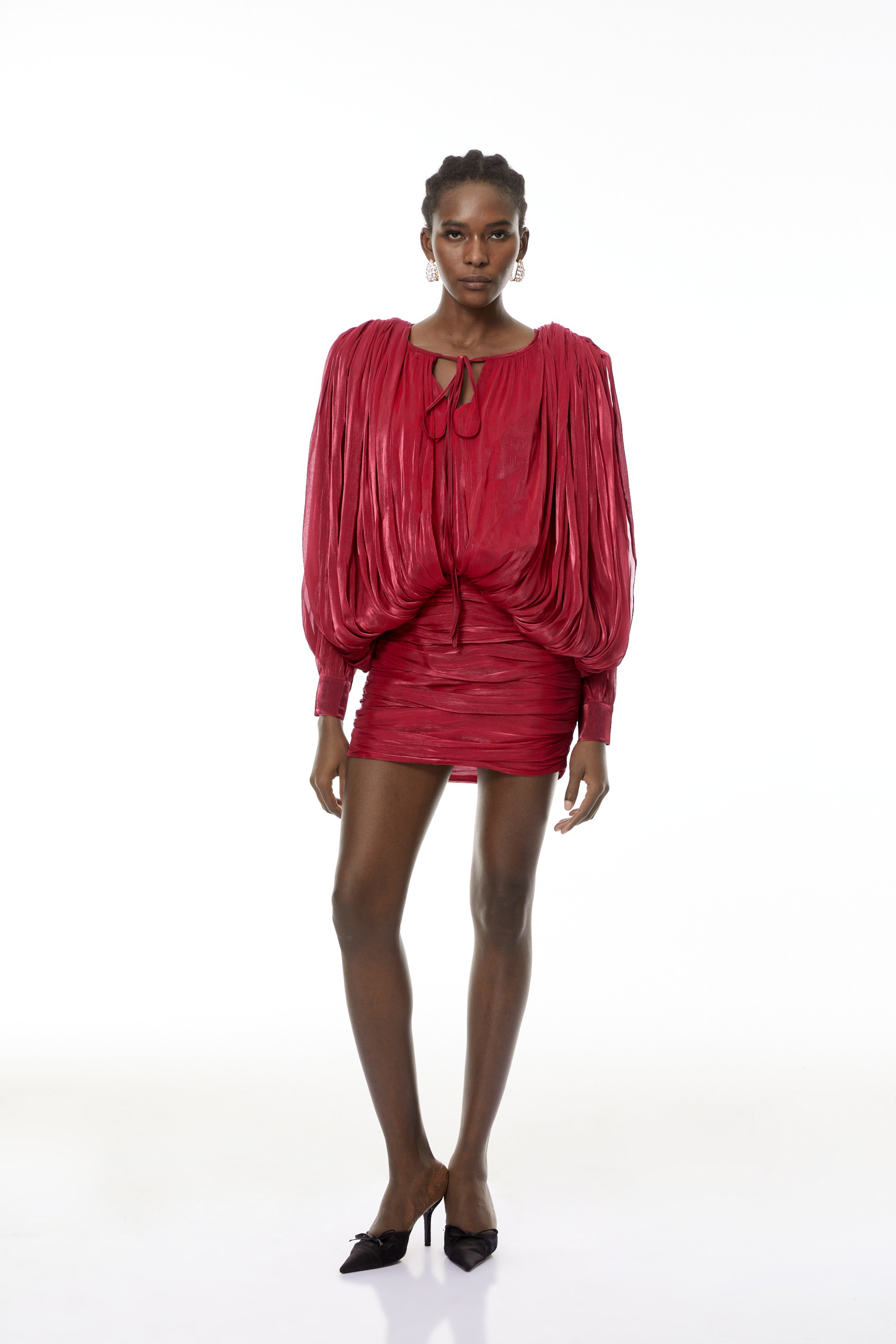 Lumi Red Fully Pleated Mini Dress