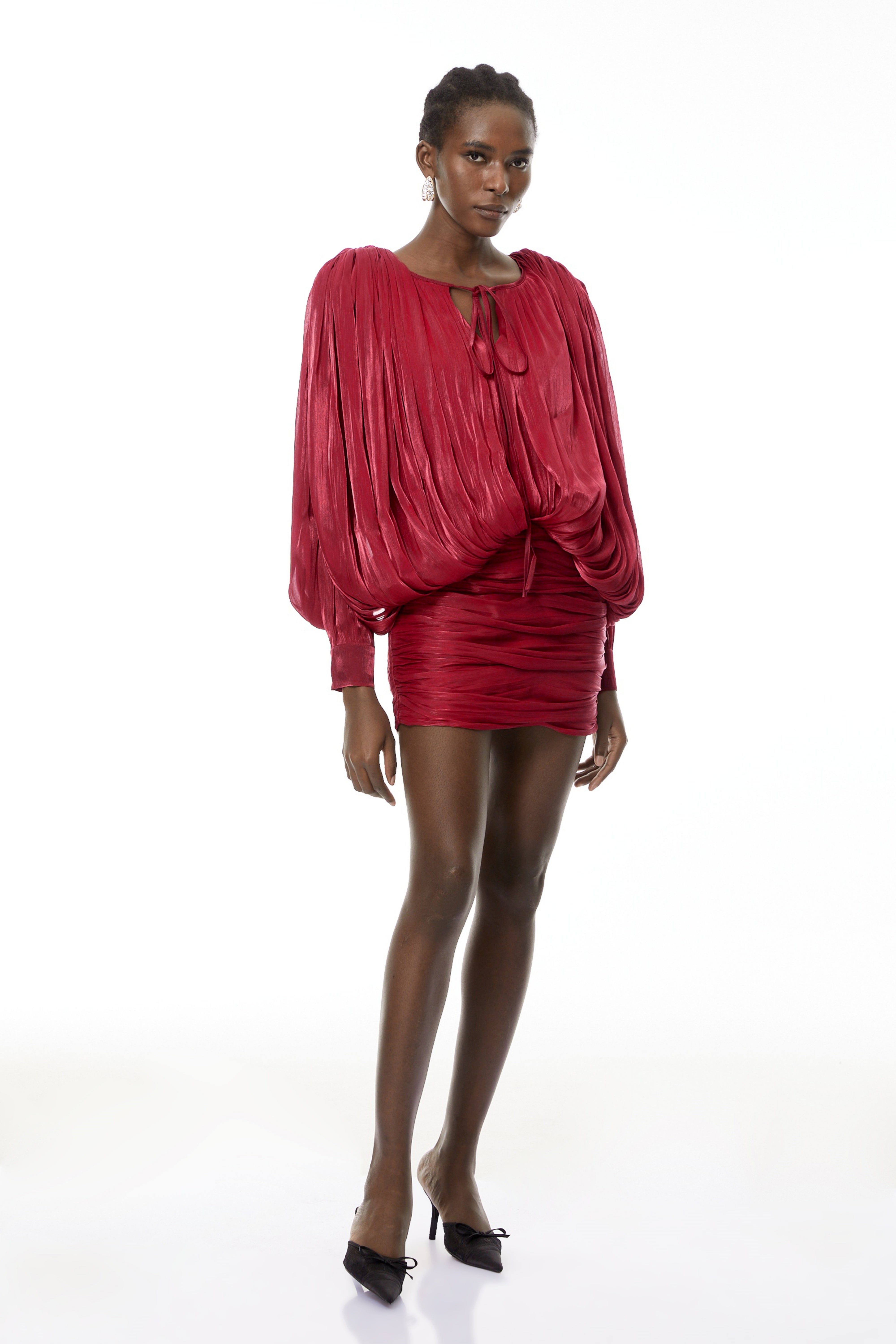 Lumi Red Fully Pleated Mini Dress