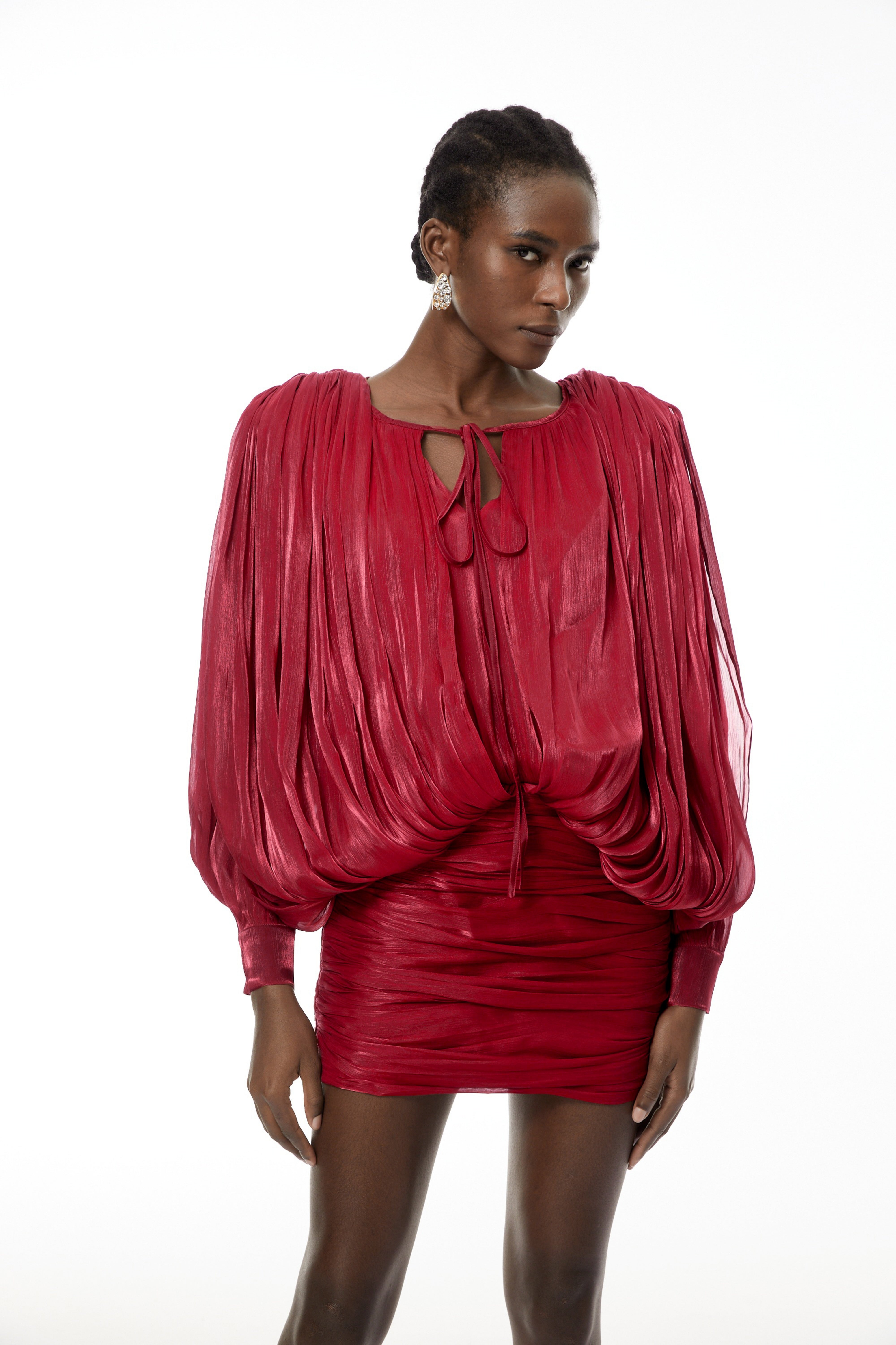 Lumi Red Fully Pleated Mini Dress