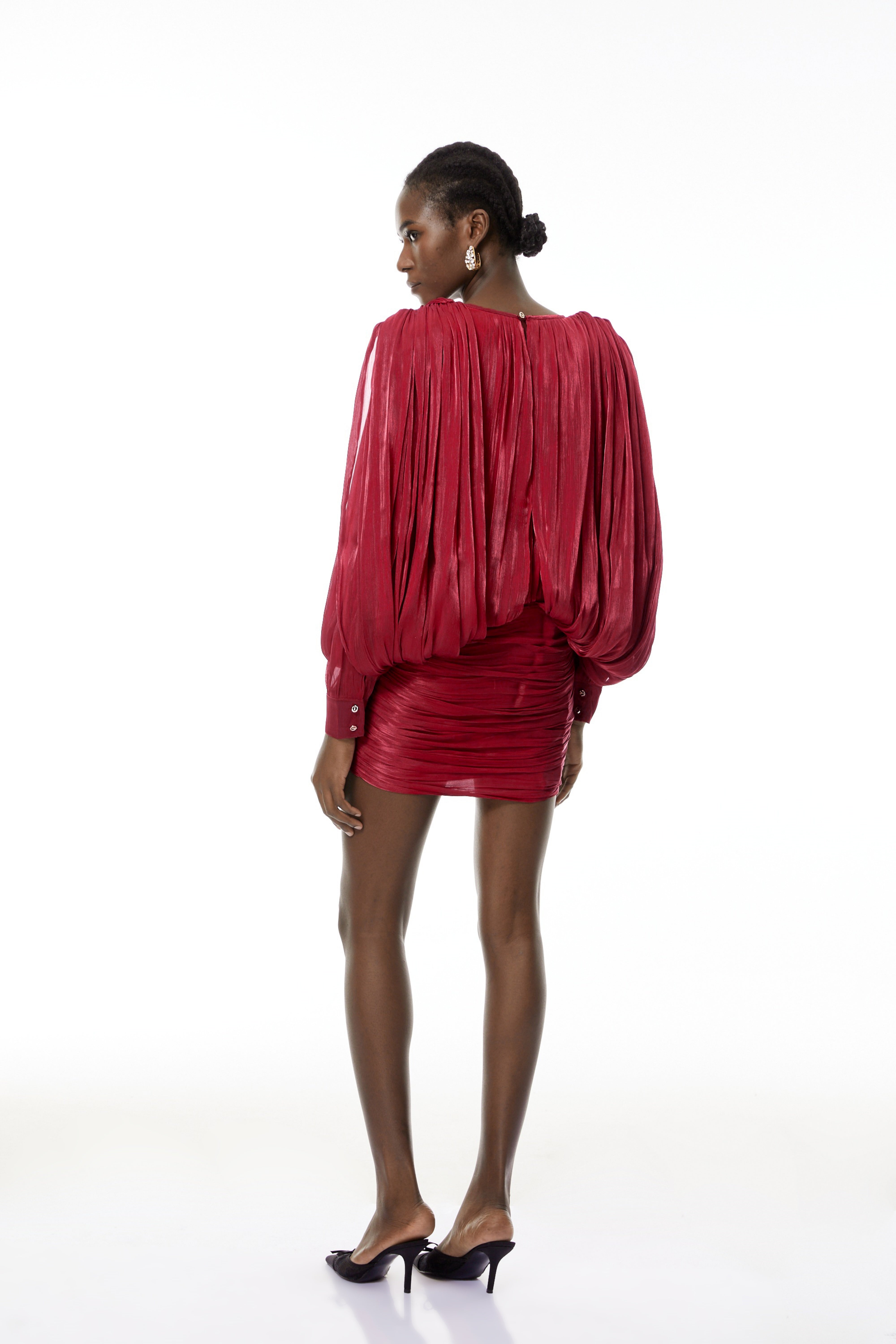 Lumi Red Fully Pleated Mini Dress