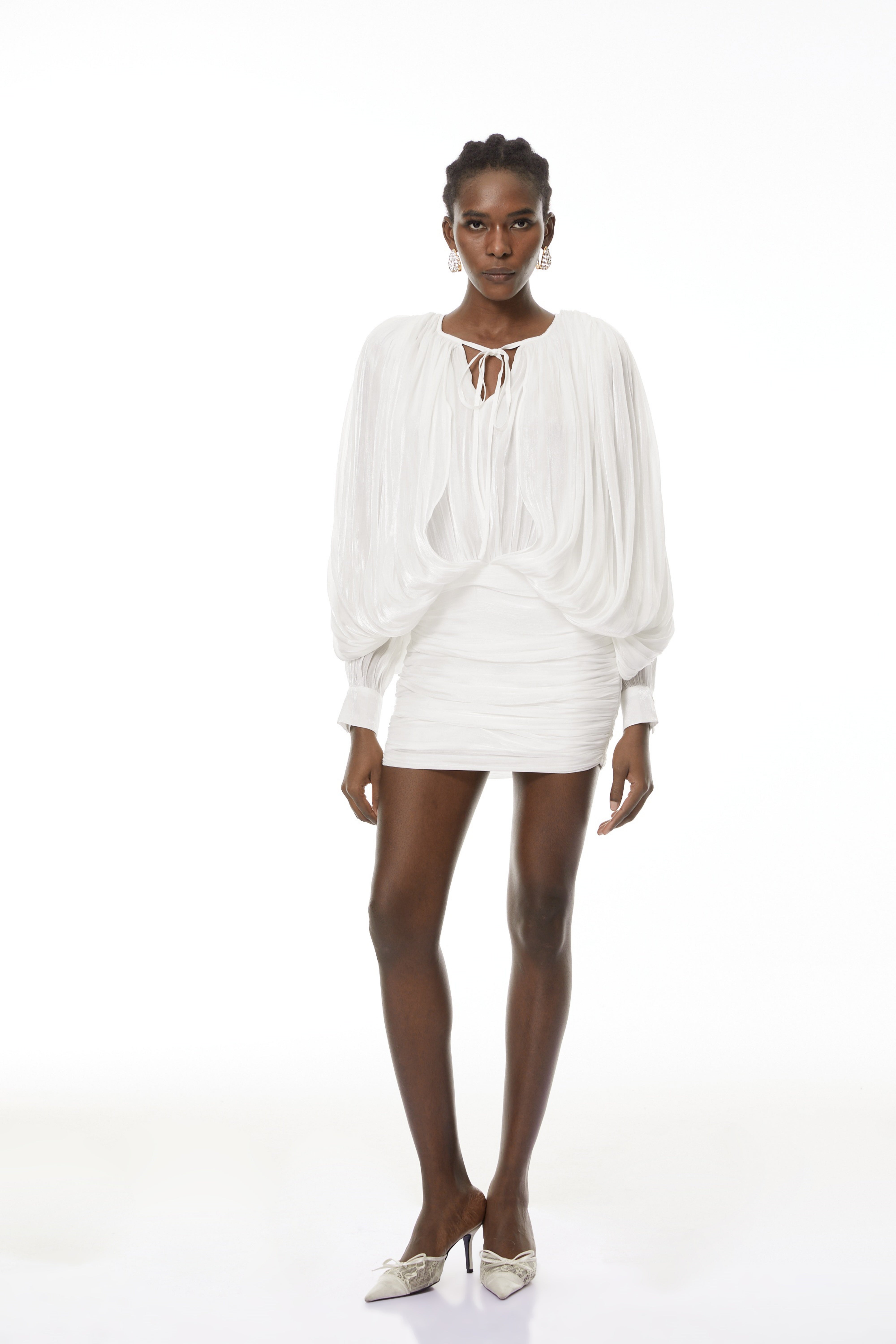 Lumi White Fully Pleated Mini Dress